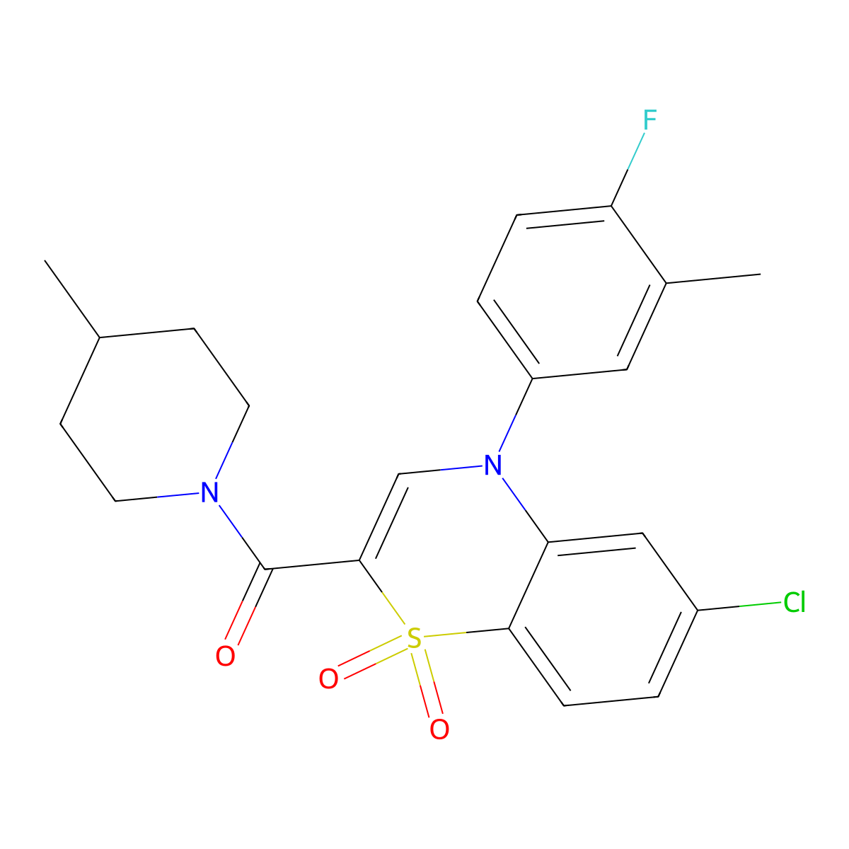 6-chloro-4-(4-fluoro-3-methylphenyl)-2-(4-methylpiperidine-1-carbonyl)-4H-1lambda6,4-benzothiazine-1,1-dione molecular structure, CAS 1251604-74-6