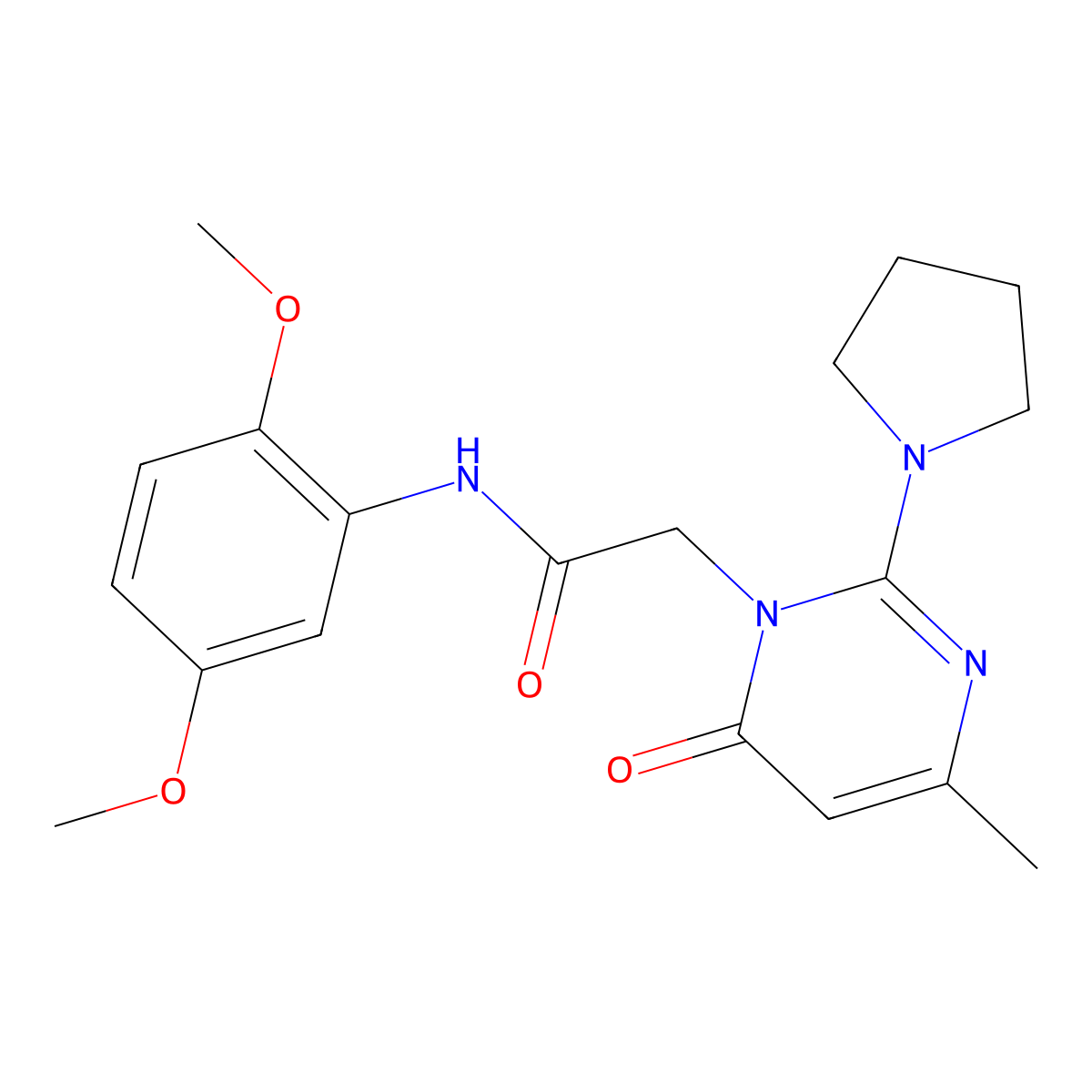 N-(2,5-dimethoxyphenyl)-2-[4-methyl-6-oxo-2-(pyrrolidin-1-yl)-1,6-dihydropyrimidin-1-yl]acetamide molecular structure, CAS 1251604-78-0