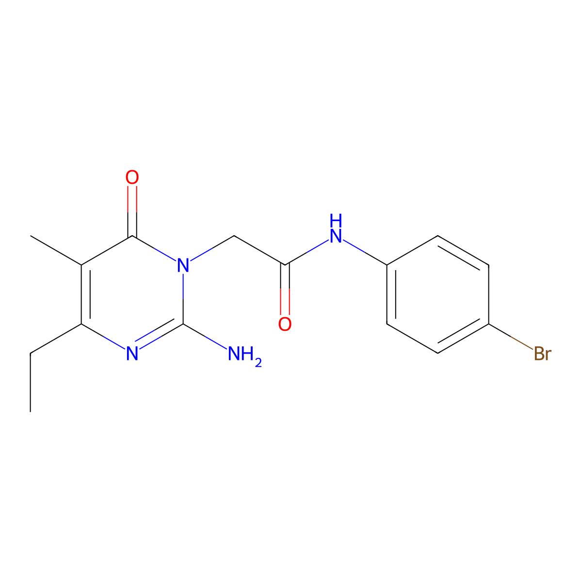 2-(2-amino-4-ethyl-5-methyl-6-oxopyrimidin-1(6H)-yl)-N-(4-bromophenyl)acetamide molecular structure, CAS 1251604-89-3