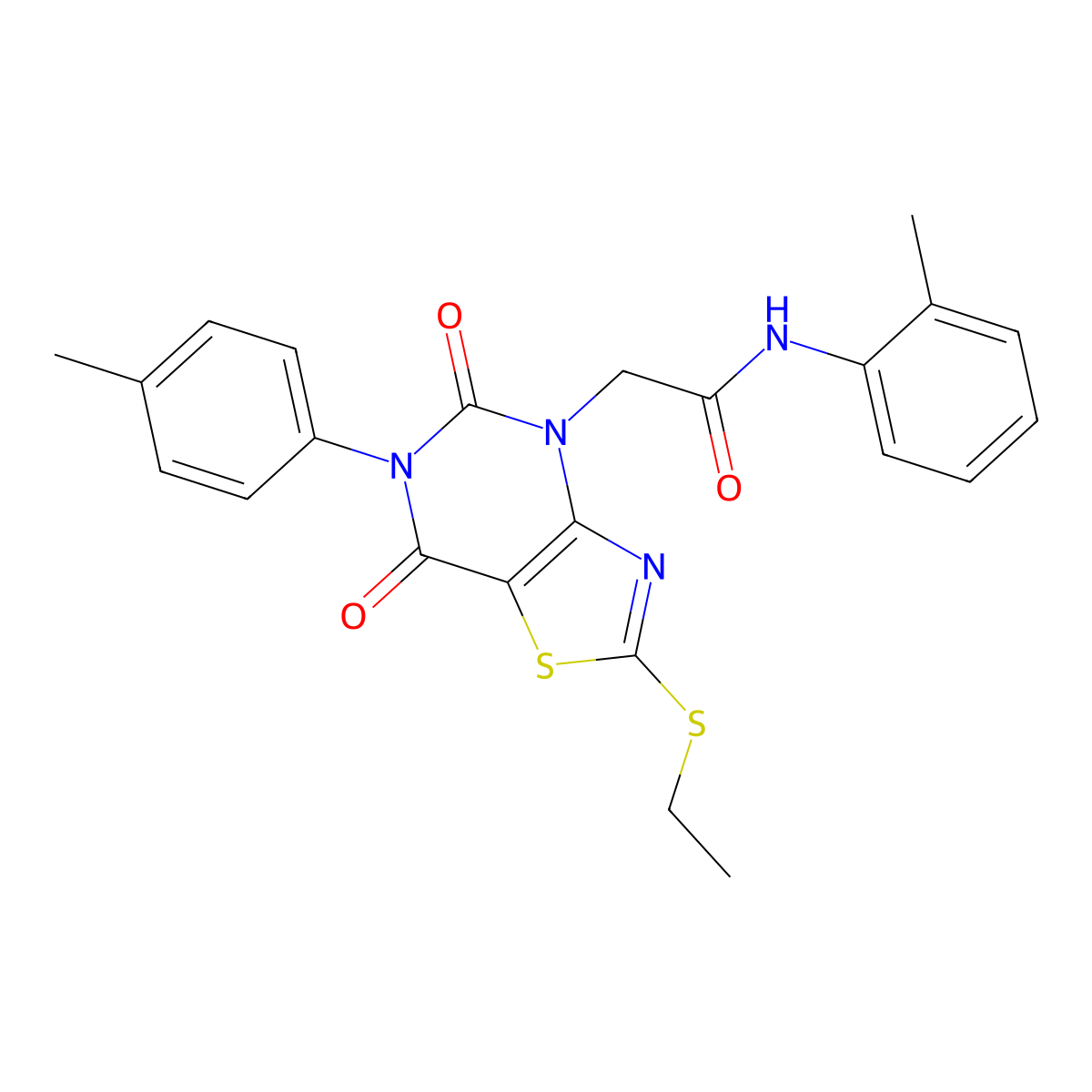 2-[2-(ethylsulfanyl)-6-(4-methylphenyl)-5,7-dioxo-4H,5H,6H,7H-[1,3]thiazolo[4,5-d]pyrimidin-4-yl]-N-(2-methylphenyl)acetamide molecular structure, CAS 1251604-93-9