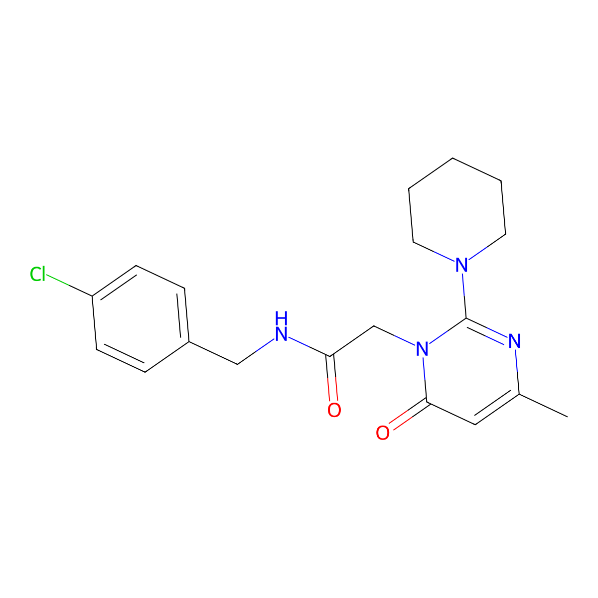 N-[(4-chlorophenyl)methyl]-2-[4-methyl-6-oxo-2-(piperidin-1-yl)-1,6-dihydropyrimidin-1-yl]acetamide molecular structure, CAS 1251604-98-4