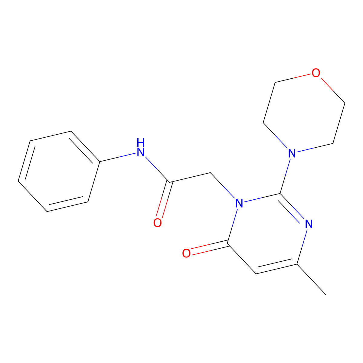 2-[4-methyl-2-(morpholin-4-yl)-6-oxo-1,6-dihydropyrimidin-1-yl]-N-phenylacetamide molecular structure, CAS 1251605-09-0