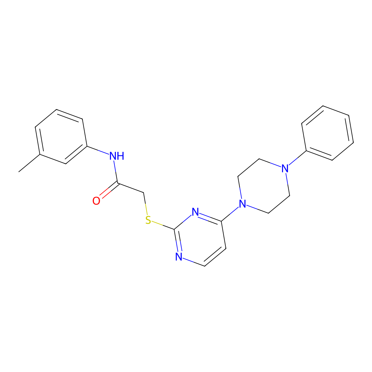2-((4-(4-phenylpiperazin-1-yl)pyrimidin-2-yl)thio)-N-(m-tolyl)acetamide molecular structure, CAS 1251605-18-1