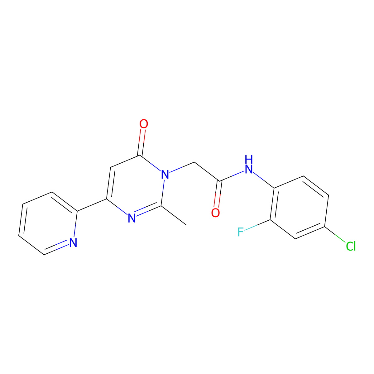 N-(4-chloro-2-fluorophenyl)-2-[2-methyl-6-oxo-4-(pyridin-2-yl)-1,6-dihydropyrimidin-1-yl]acetamide molecular structure, CAS 1251605-22-7