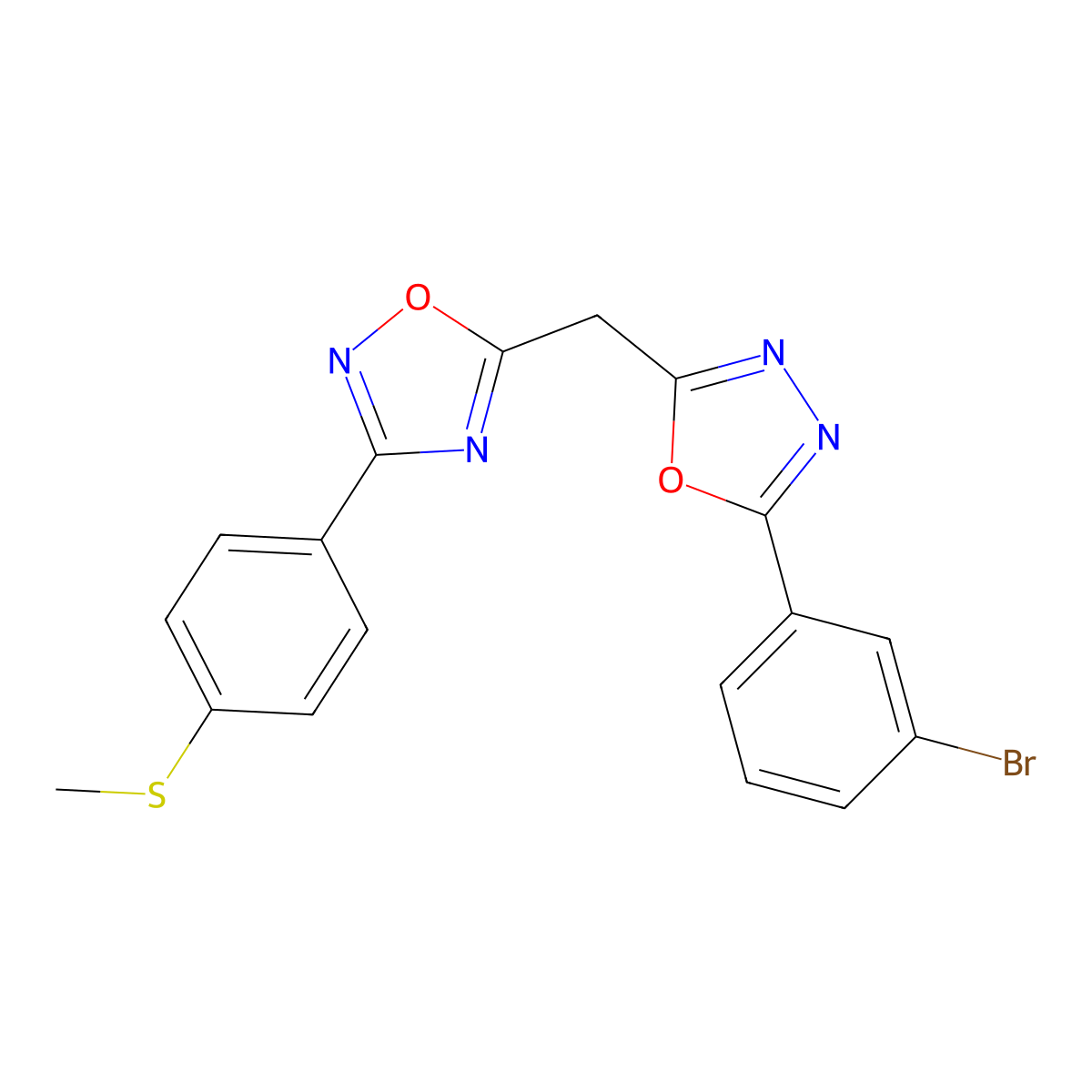 5-{[5-(3-Bromophenyl)-1,3,4-oxadiazol-2-yl]methyl}-3-[4-(methylsulfanyl)phenyl]-1,2,4-oxadiazole molecular structure, CAS 1251605-26-1