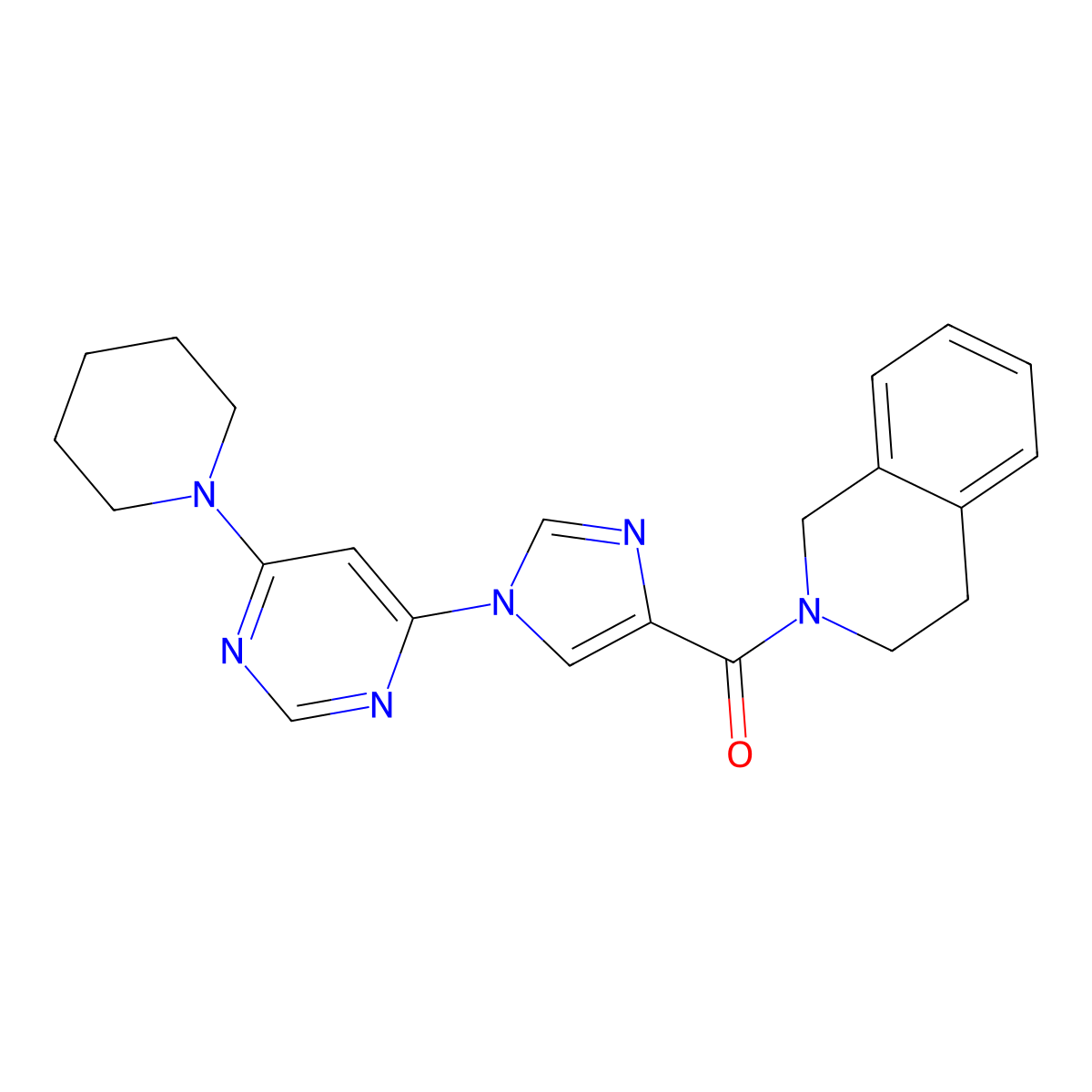 2-{1-[6-(piperidin-1-yl)pyrimidin-4-yl]-1H-imidazole-4-carbonyl}-1,2,3,4-tetrahydroisoquinoline molecular structure, CAS 1251605-37-4