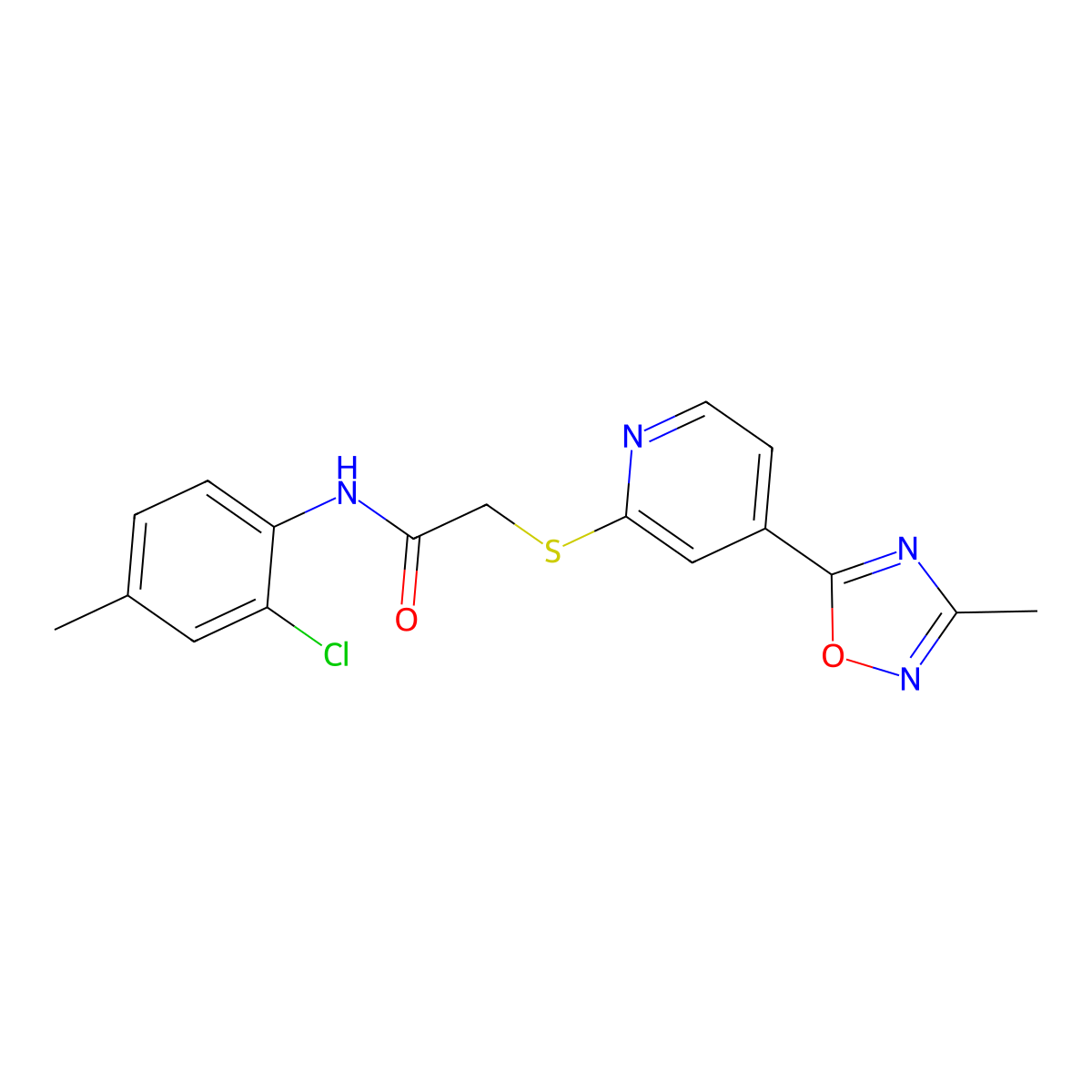 N-(2-chloro-4-methylphenyl)-2-((4-(3-methyl-1,2,4-oxadiazol-5-yl)pyridin-2-yl)thio)acetamide molecular structure, CAS 1251605-39-6