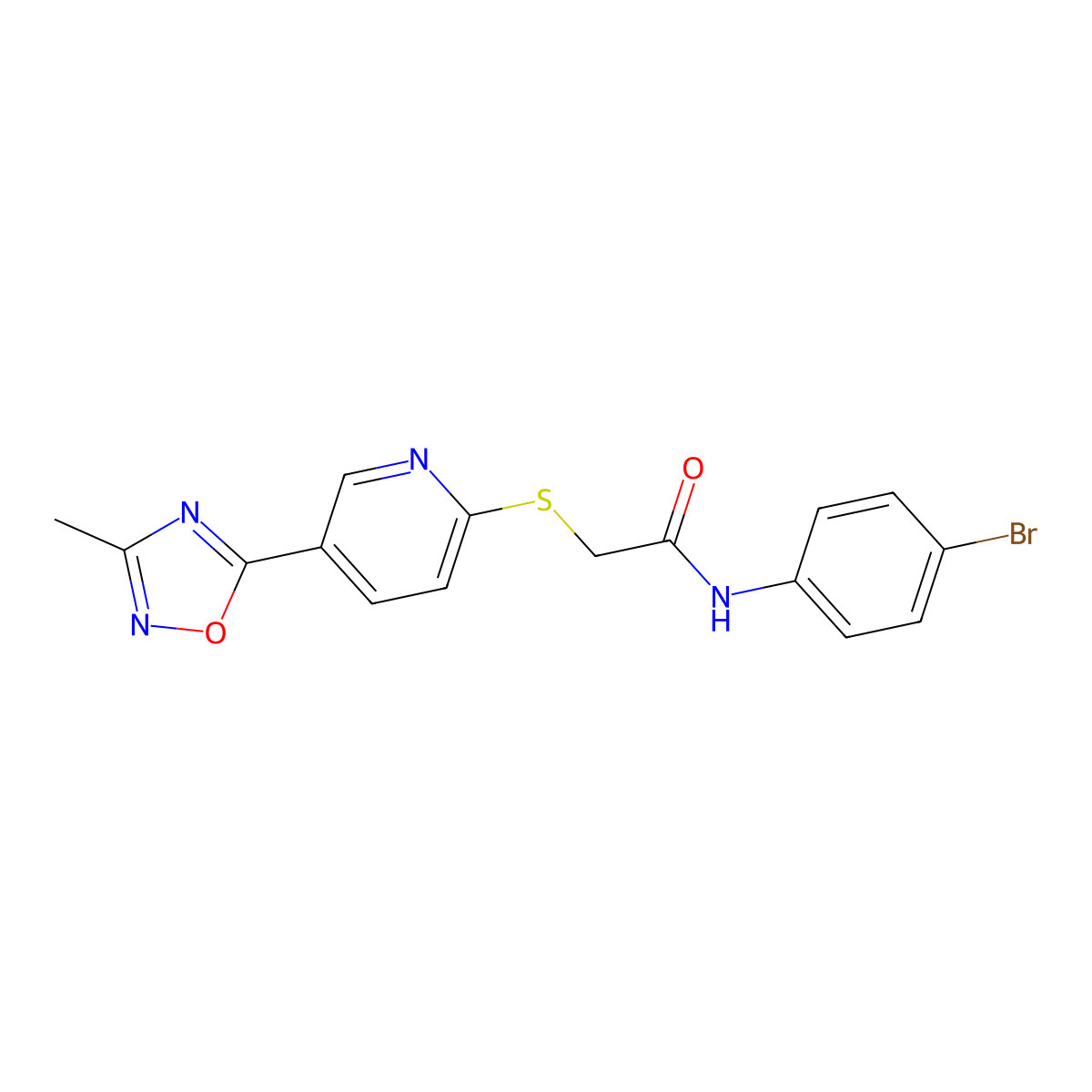 N-(4-bromophenyl)-2-((5-(3-methyl-1,2,4-oxadiazol-5-yl)pyridin-2-yl)thio)acetamide molecular structure, CAS 1251605-42-1