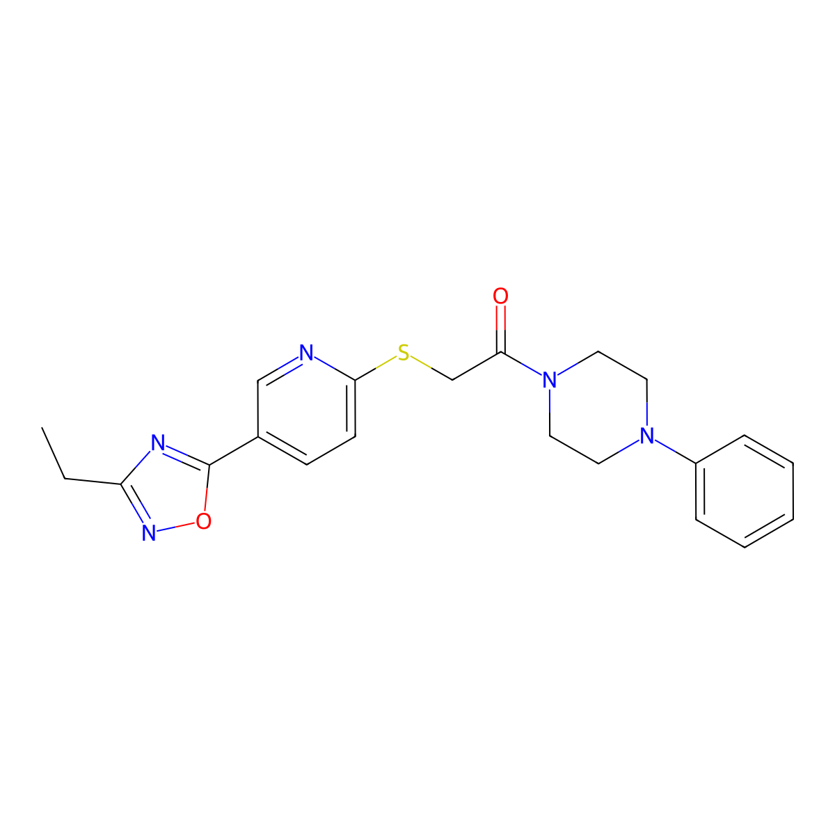1-({[5-(3-Ethyl-1,2,4-oxadiazol-5-yl)pyridin-2-yl]thio}acetyl)-4-phenylpiperazine molecular structure, CAS 1251605-47-6