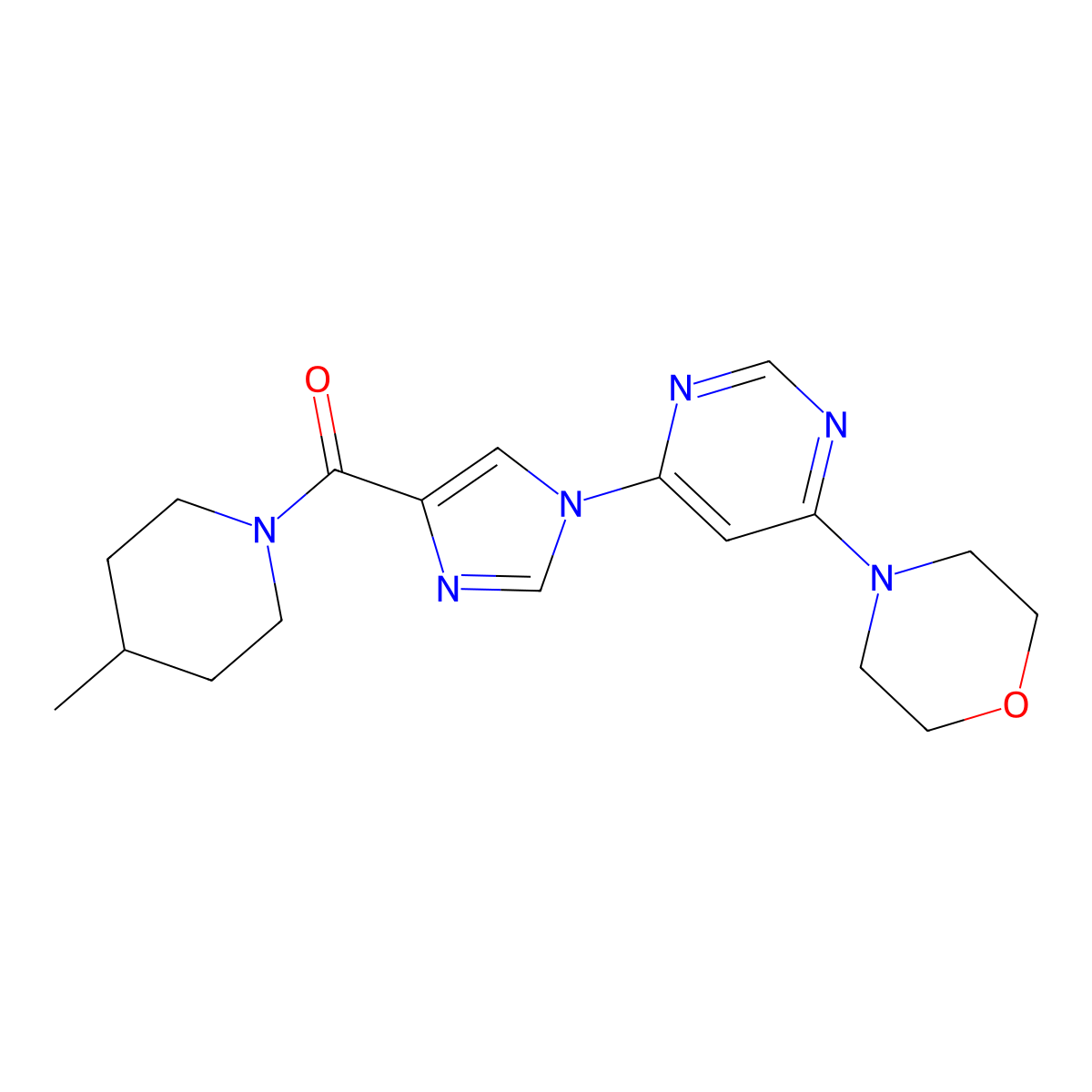 4-{6-[4-(4-methylpiperidine-1-carbonyl)-1H-imidazol-1-yl]pyrimidin-4-yl}morpholine molecular structure, CAS 1251605-55-6