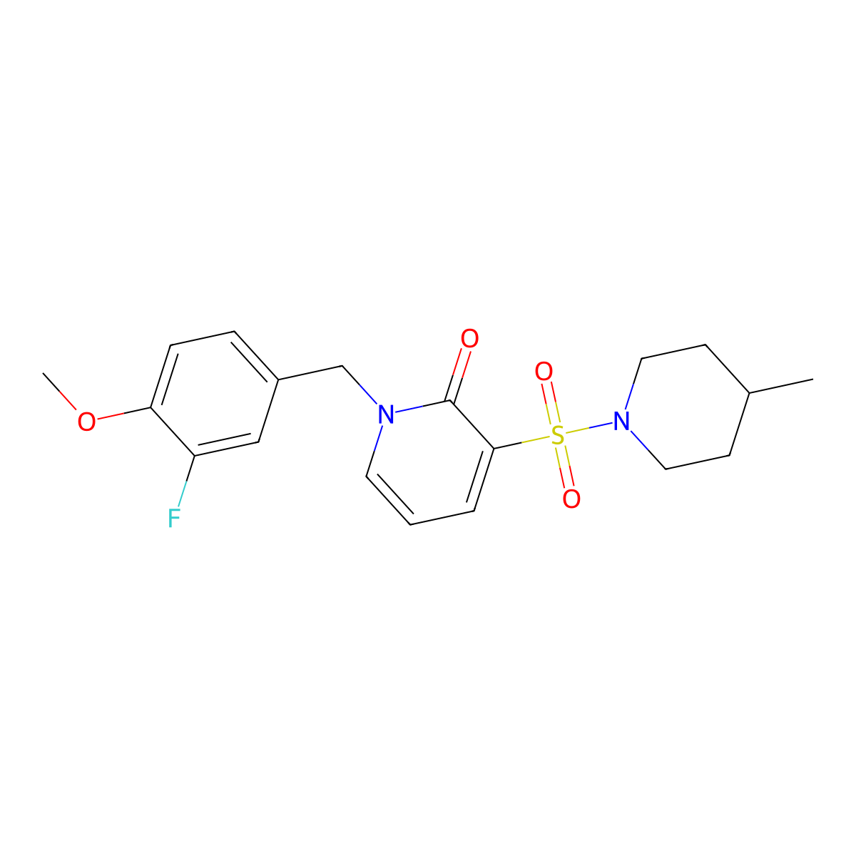 1-(3-fluoro-4-methoxybenzyl)-3-((4-methylpiperidin-1-yl)sulfonyl)pyridin-2(1H)-one molecular structure, CAS 1251605-57-8