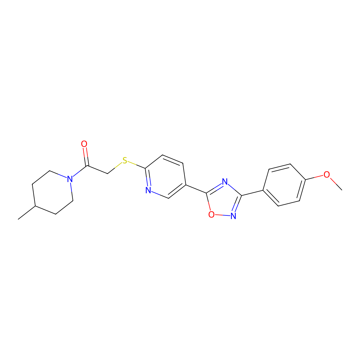 2-((5-(3-(4-Methoxyphenyl)-1,2,4-oxadiazol-5-yl)pyridin-2-yl)thio)-1-(4-methylpiperidin-1-yl)ethanone molecular structure, CAS 1251605-58-9
