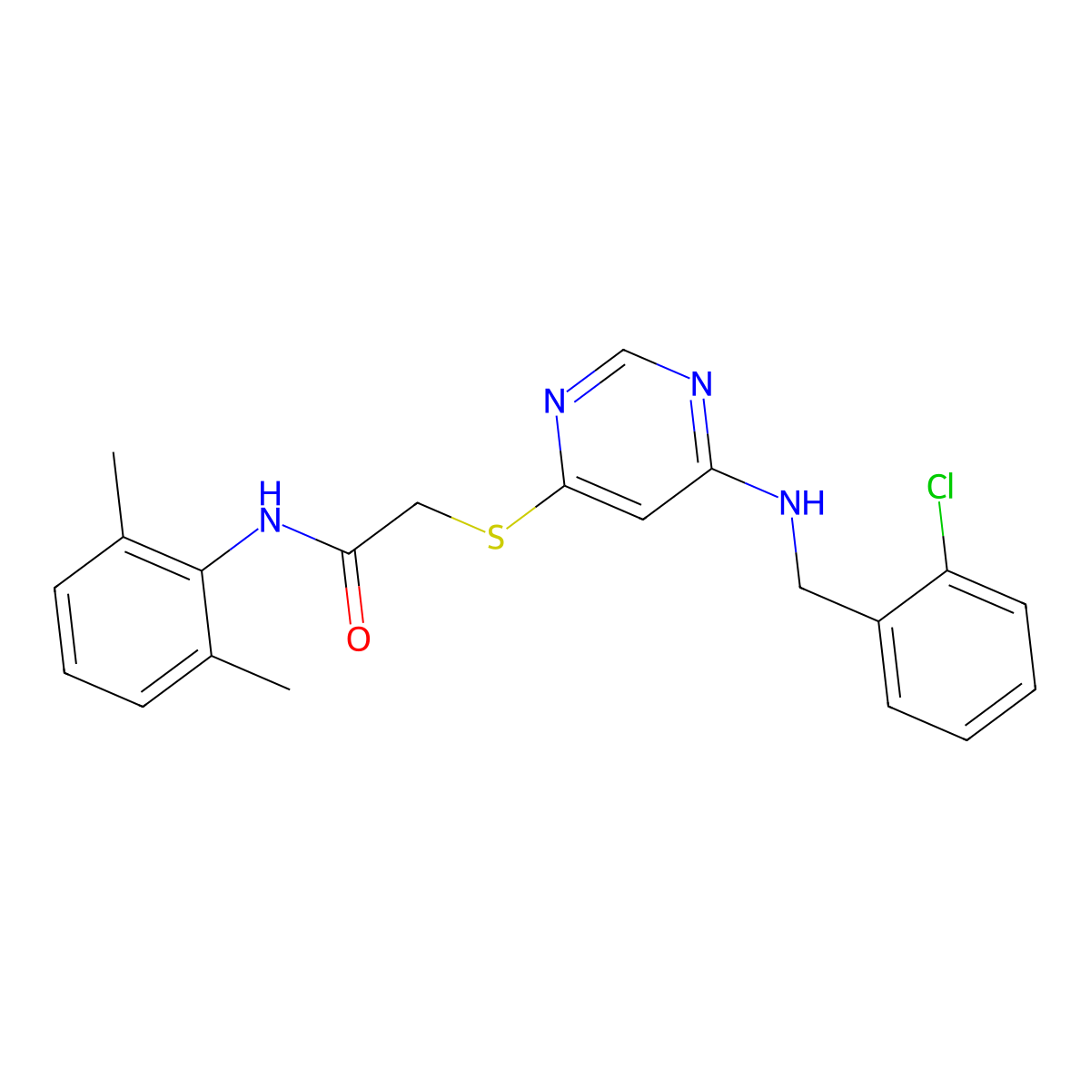 2-({6-[(2-chlorobenzyl)amino]pyrimidin-4-yl}sulfanyl)-N-(2,6-dimethylphenyl)acetamide molecular structure, CAS 1251605-65-8