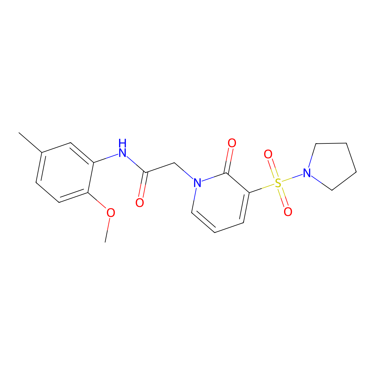 N-(2-methoxy-5-methylphenyl)-2-(2-oxo-3-(pyrrolidin-1-ylsulfonyl)pyridin-1(2H)-yl)acetamide molecular structure, CAS 1251605-66-9