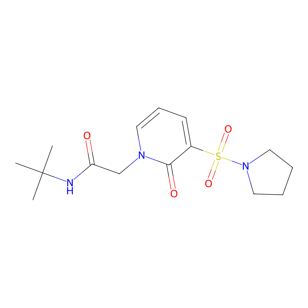 N-(tert-butyl)-2-(2-oxo-3-(pyrrolidin-1-ylsulfonyl)pyridin-1(2H)-yl)acetamide molecular structure, CAS 1251605-73-8
