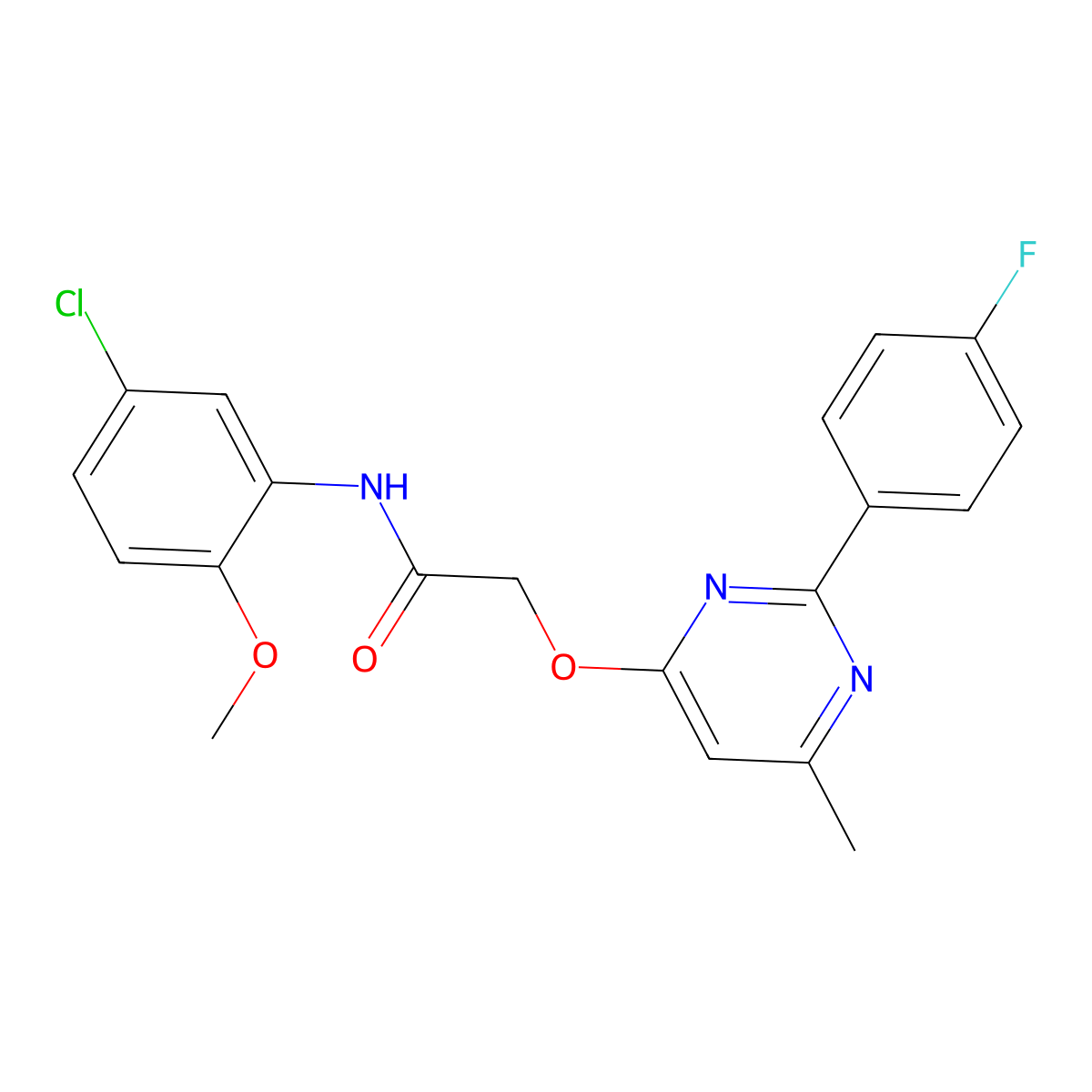 N-(5-chloro-2-methoxyphenyl)-2-{[2-(4-fluorophenyl)-6-methylpyrimidin-4-yl]oxy}acetamide molecular structure, CAS 1251605-78-3