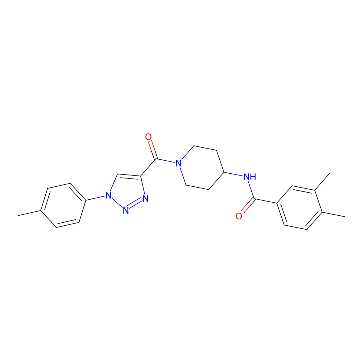 3,4-dimethyl-N-(1-(1-(p-tolyl)-1H-1,2,3-triazole-4-carbonyl)piperidin-4-yl)benzamide molecular structure, CAS 1251605-87-4