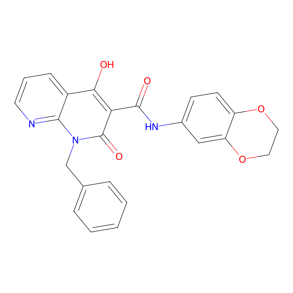 1-benzyl-N-(2,3-dihydro-1,4-benzodioxin-6-yl)-4-hydroxy-2-oxo-1,2-dihydro-1,8-naphthyridine-3-carboxamide molecular structure, CAS 1251605-88-5