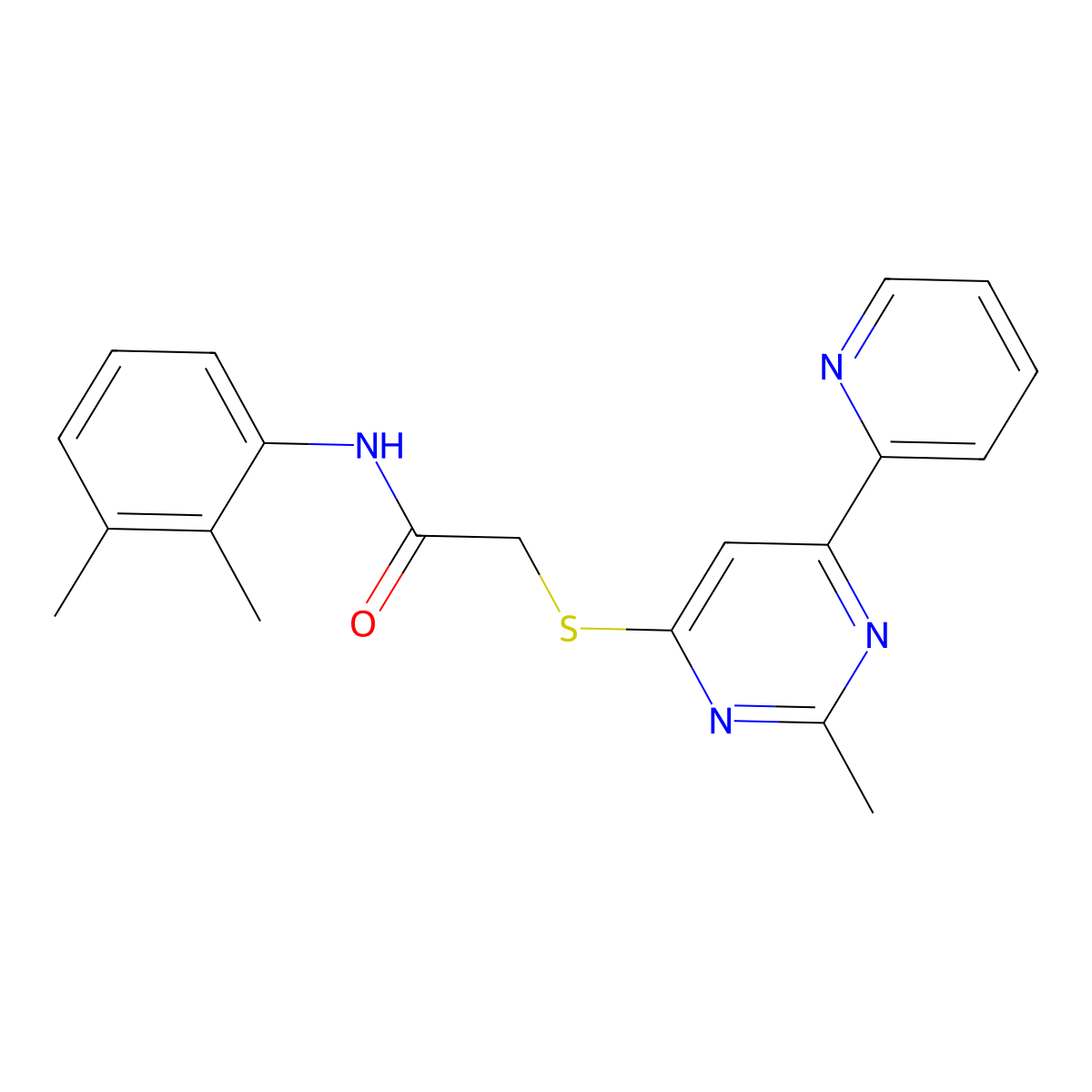 N-(2,3-dimethylphenyl)-2-((2-methyl-6-(pyridin-2-yl)pyrimidin-4-yl)thio)acetamide molecular structure, CAS 1251605-89-6
