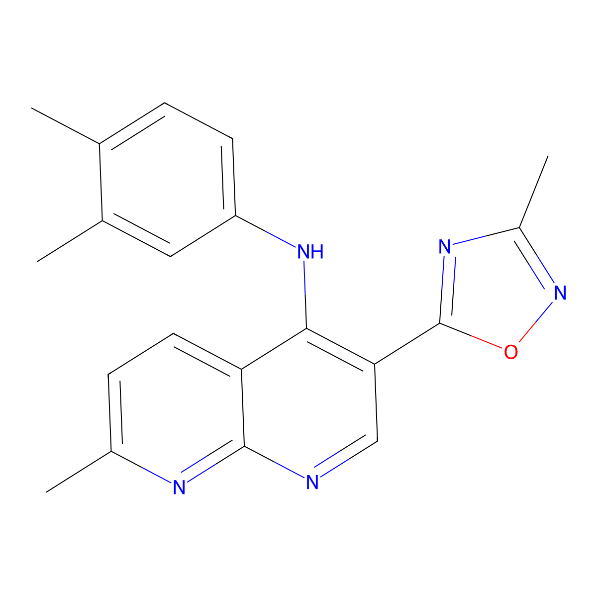 N-(3,4-dimethylphenyl)-7-methyl-3-(3-methyl-1,2,4-oxadiazol-5-yl)-1,8-naphthyridin-4-amine molecular structure, CAS 1251606-03-7