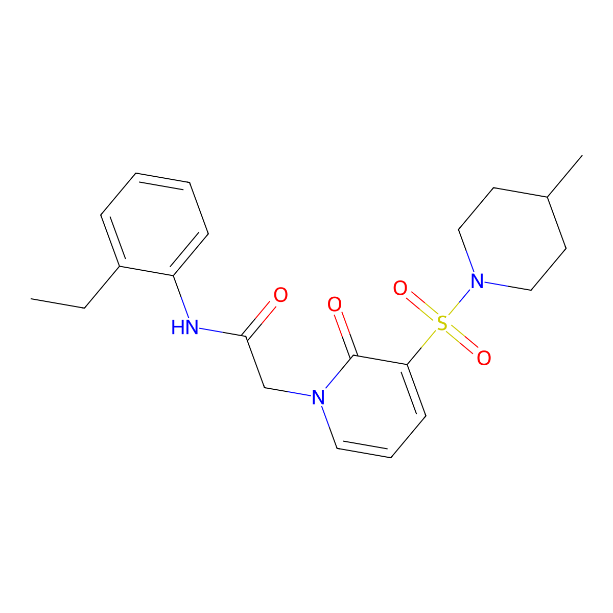 N-(2-ethylphenyl)-2-(3-((4-methylpiperidin-1-yl)sulfonyl)-2-oxopyridin-1(2H)-yl)acetamide molecular structure, CAS 1251606-08-2