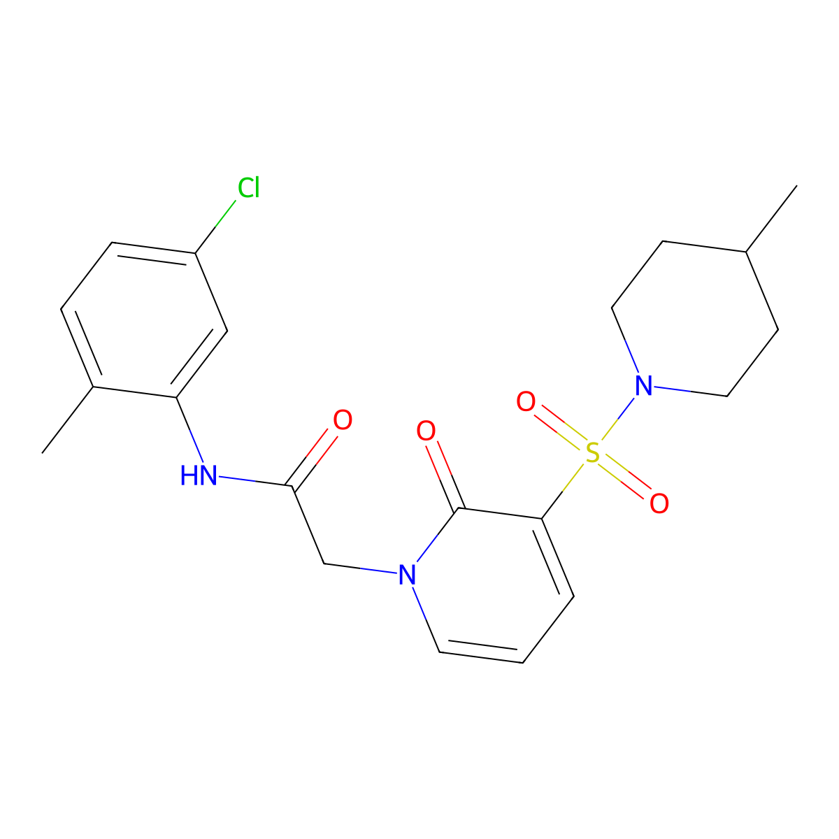 N-(5-chloro-2-methylphenyl)-2-{3-[(4-methylpiperidin-1-yl)sulfonyl]-2-oxo-1,2-dihydropyridin-1-yl}acetamide molecular structure, CAS 1251606-18-4