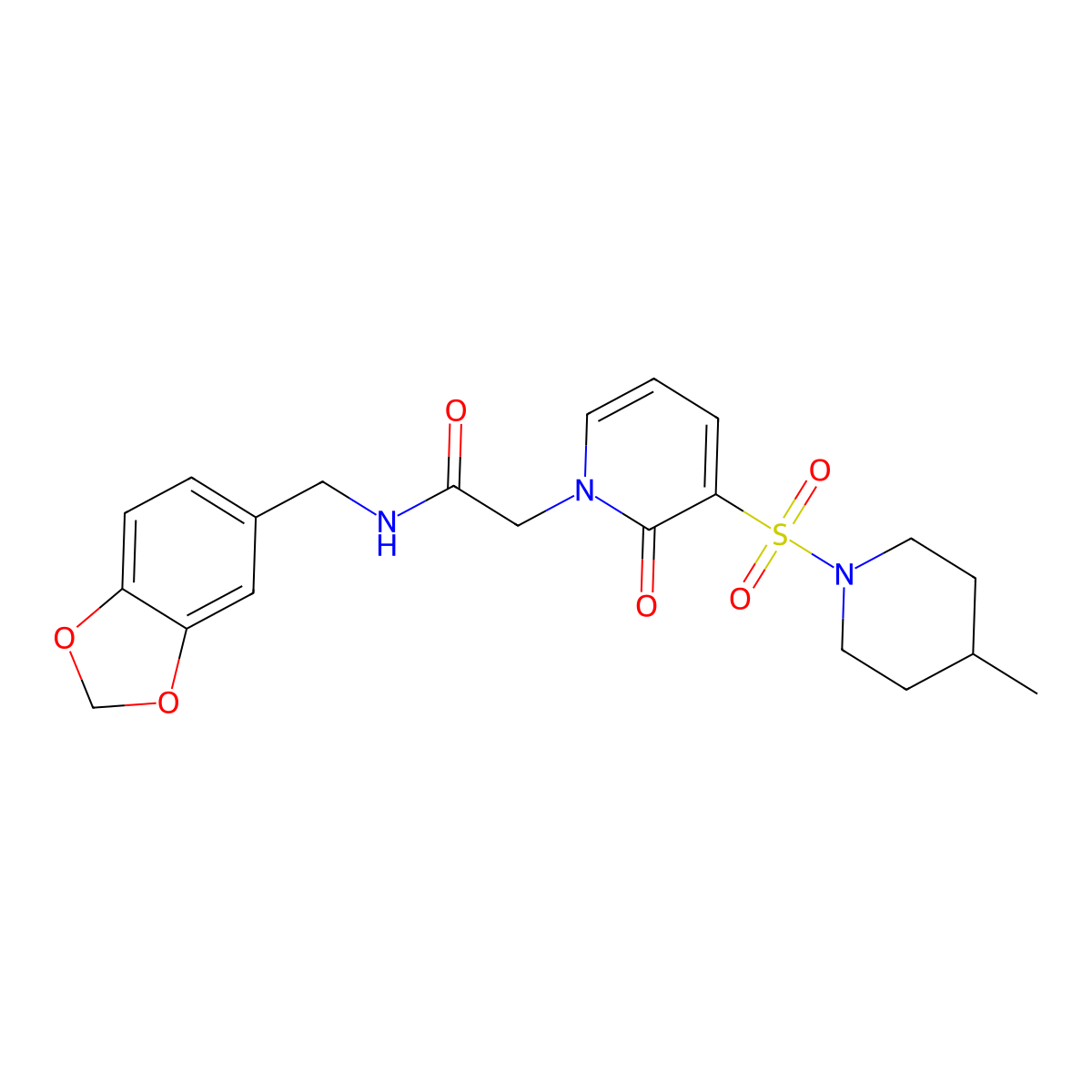 N-(benzo[d][1,3]dioxol-5-ylmethyl)-2-(3-((4-methylpiperidin-1-yl)sulfonyl)-2-oxopyridin-1(2H)-yl)acetamide molecular structure, CAS 1251606-19-5