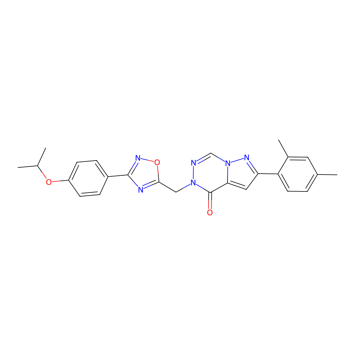 2-(2,4-dimethylphenyl)-5-({3-[4-(propan-2-yloxy)phenyl]-1,2,4-oxadiazol-5-yl}methyl)-4H,5H-pyrazolo[1,5-d][1,2,4]triazin-4-one molecular structure, CAS 1251606-23-1
