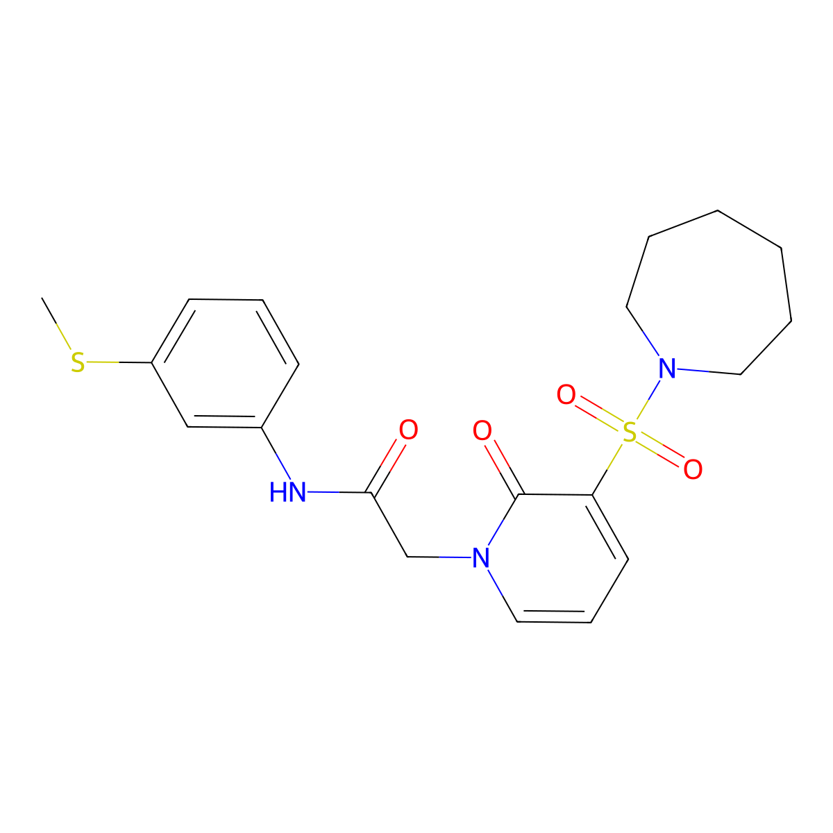 2-(3-(azepan-1-ylsulfonyl)-2-oxopyridin-1(2H)-yl)-N-(3-(methylthio)phenyl)acetamide molecular structure, CAS 1251606-27-5