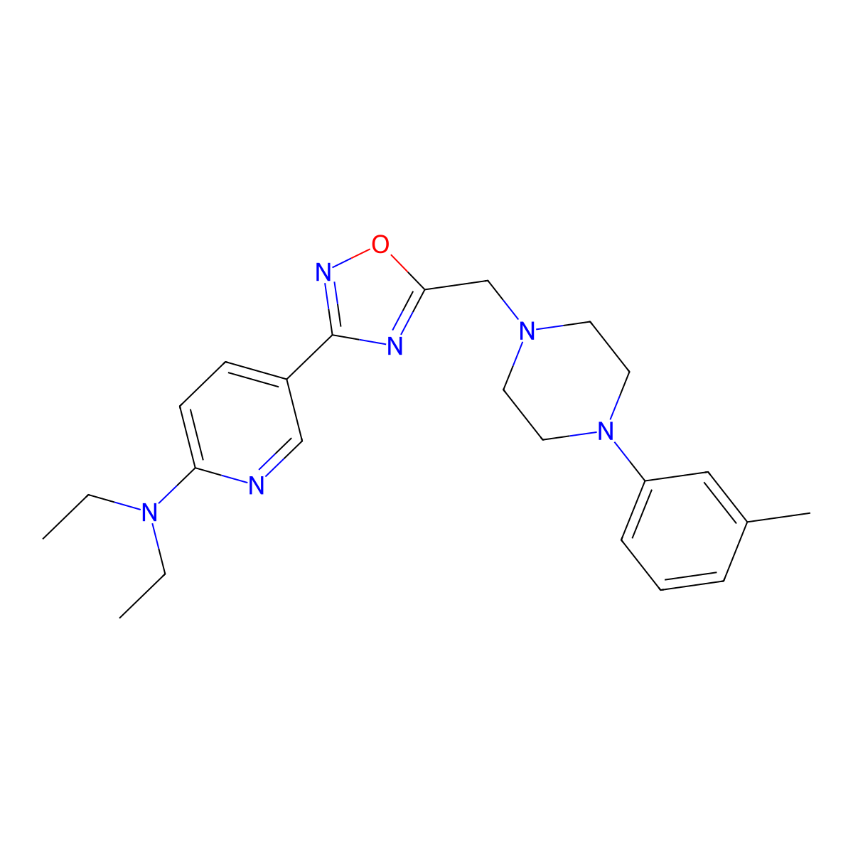 N,N-diethyl-5-(5-{[4-(3-methylphenyl)piperazin-1-yl]methyl}-1,2,4-oxadiazol-3-yl)pyridin-2-amine molecular structure, CAS 1251606-29-7