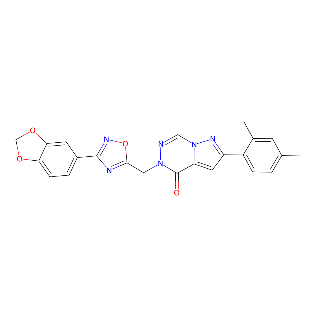 5-{[3-(2H-1,3-benzodioxol-5-yl)-1,2,4-oxadiazol-5-yl]methyl}-2-(2,4-dimethylphenyl)-4H,5H-pyrazolo[1,5-d][1,2,4]triazin-4-one molecular structure, CAS 1251606-31-1