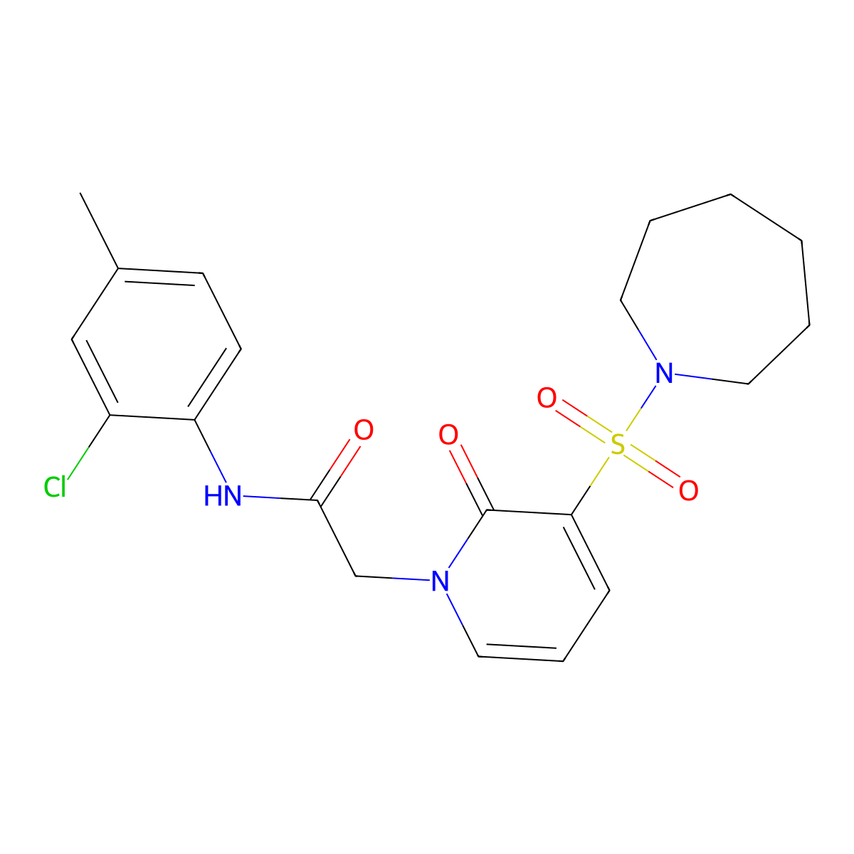 2-(3-(azepan-1-ylsulfonyl)-2-oxopyridin-1(2H)-yl)-N-(2-chloro-4-methylphenyl)acetamide molecular structure, CAS 1251606-33-3