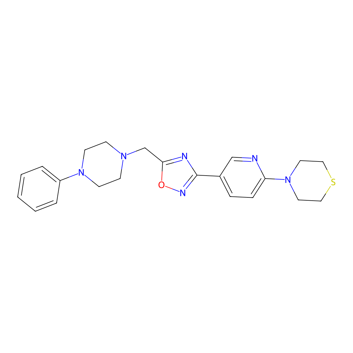 4-(5-{5-[(4-Phenylpiperazin-1-yl)methyl]-1,2,4-oxadiazol-3-yl}pyridin-2-yl)thiomorpholine molecular structure, CAS 1251606-34-4