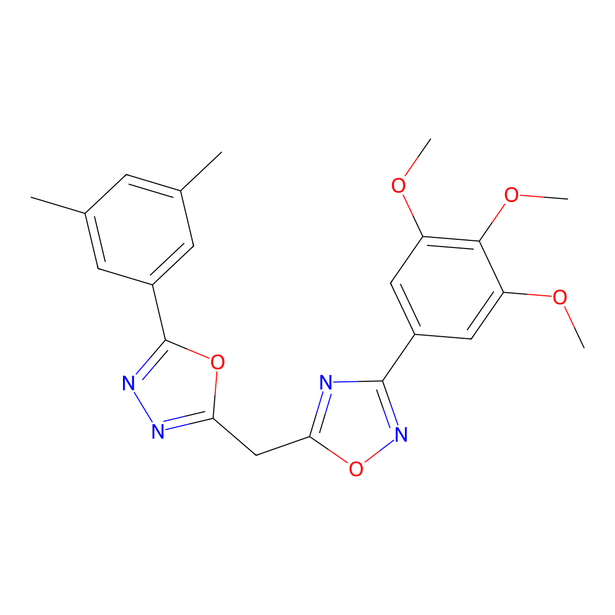 5-{[5-(3,5-Dimethylphenyl)-1,3,4-oxadiazol-2-yl]methyl}-3-(3,4,5-trimethoxyphenyl)-1,2,4-oxadiazole molecular structure, CAS 1251606-35-5