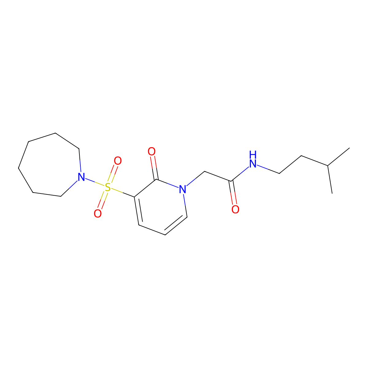2-(3-(azepan-1-ylsulfonyl)-2-oxopyridin-1(2H)-yl)-N-isopentylacetamide molecular structure, CAS 1251606-36-6