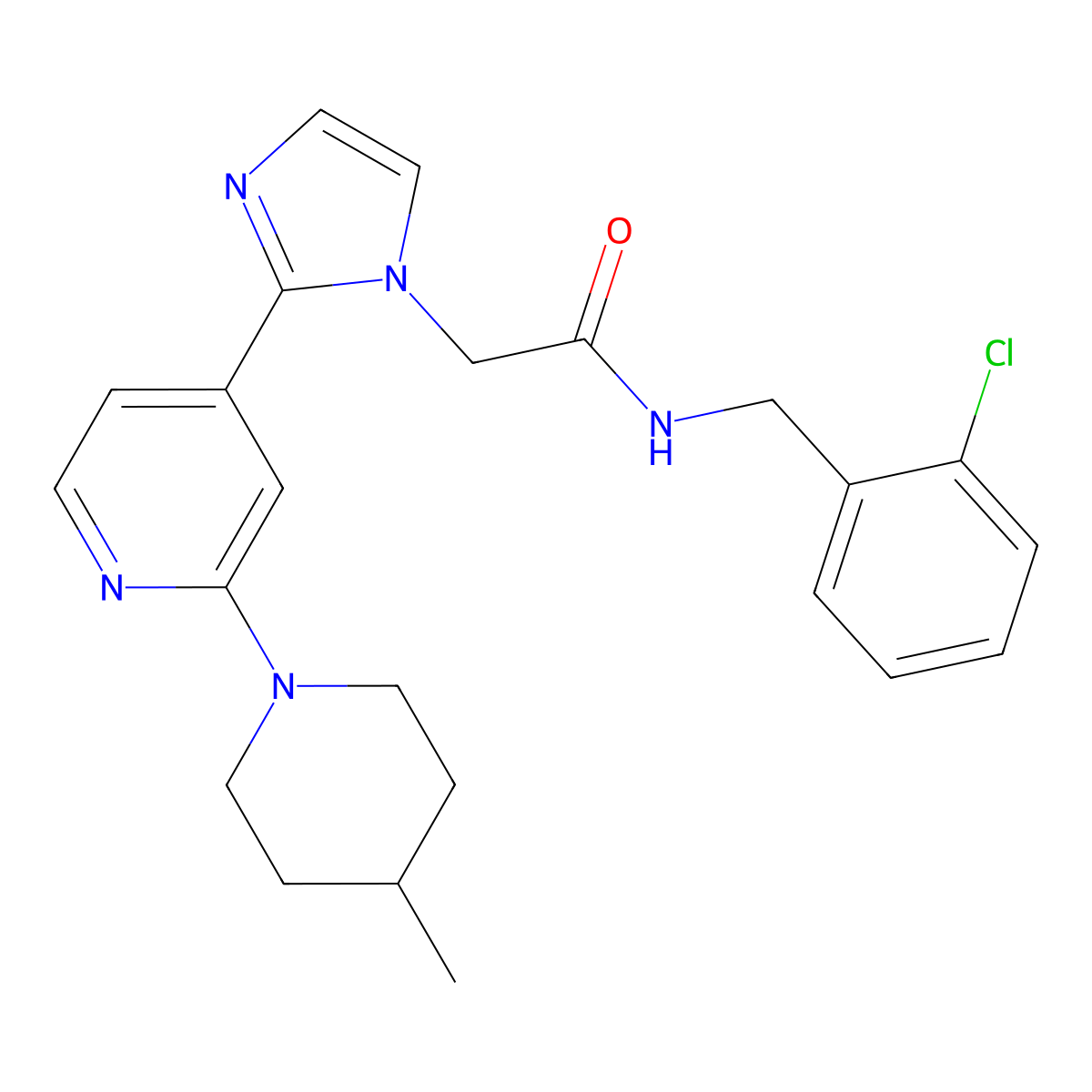 N-(2-chlorobenzyl)-2-(2-(2-(4-methylpiperidin-1-yl)pyridin-4-yl)-1H-imidazol-1-yl)acetamide molecular structure, CAS 1251606-37-7