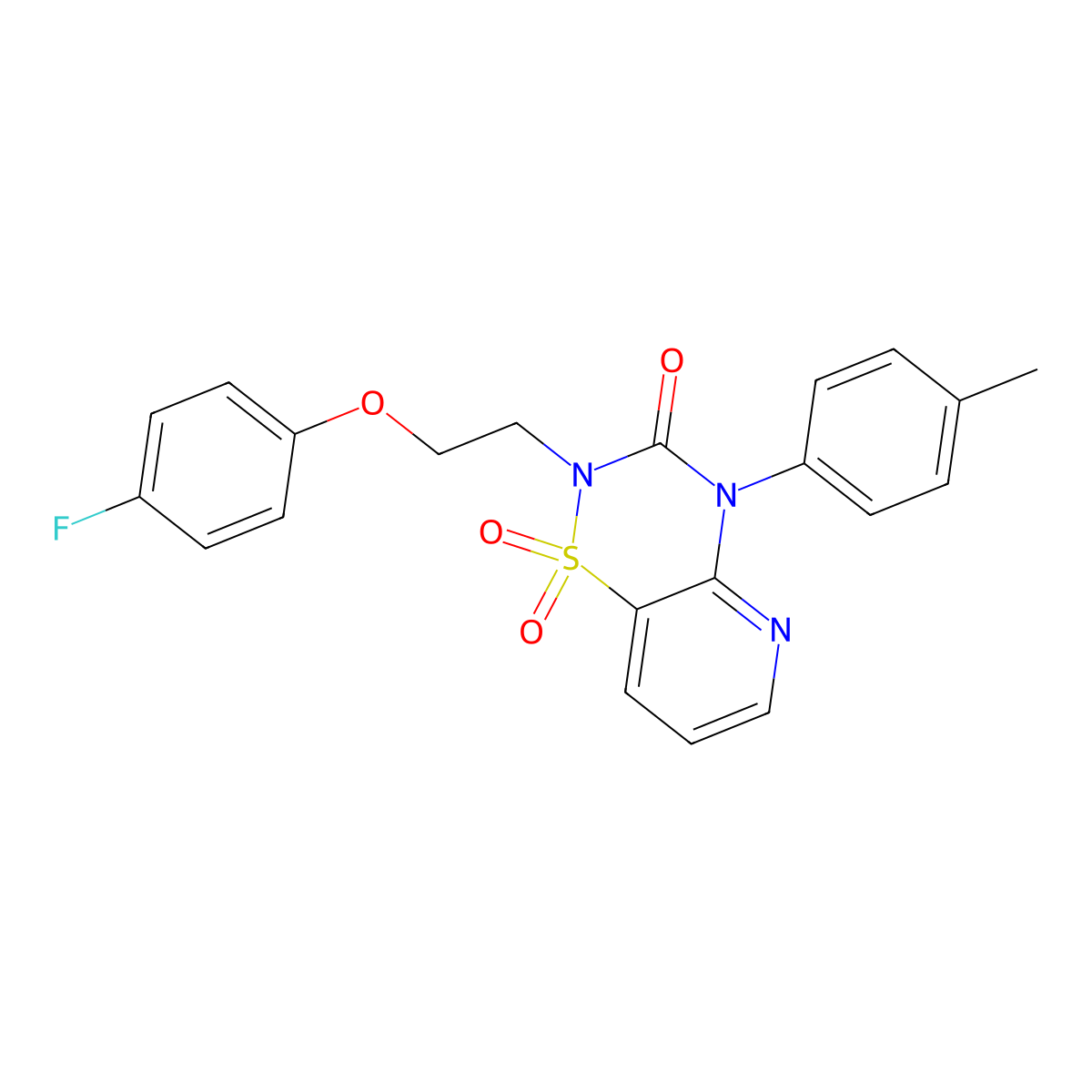 2-(2-(4-fluorophenoxy)ethyl)-4-(p-tolyl)-2H-pyrido[2,3-e][1,2,4]thiadiazin-3(4H)-one 1,1-dioxide molecular structure, CAS 1251606-40-2