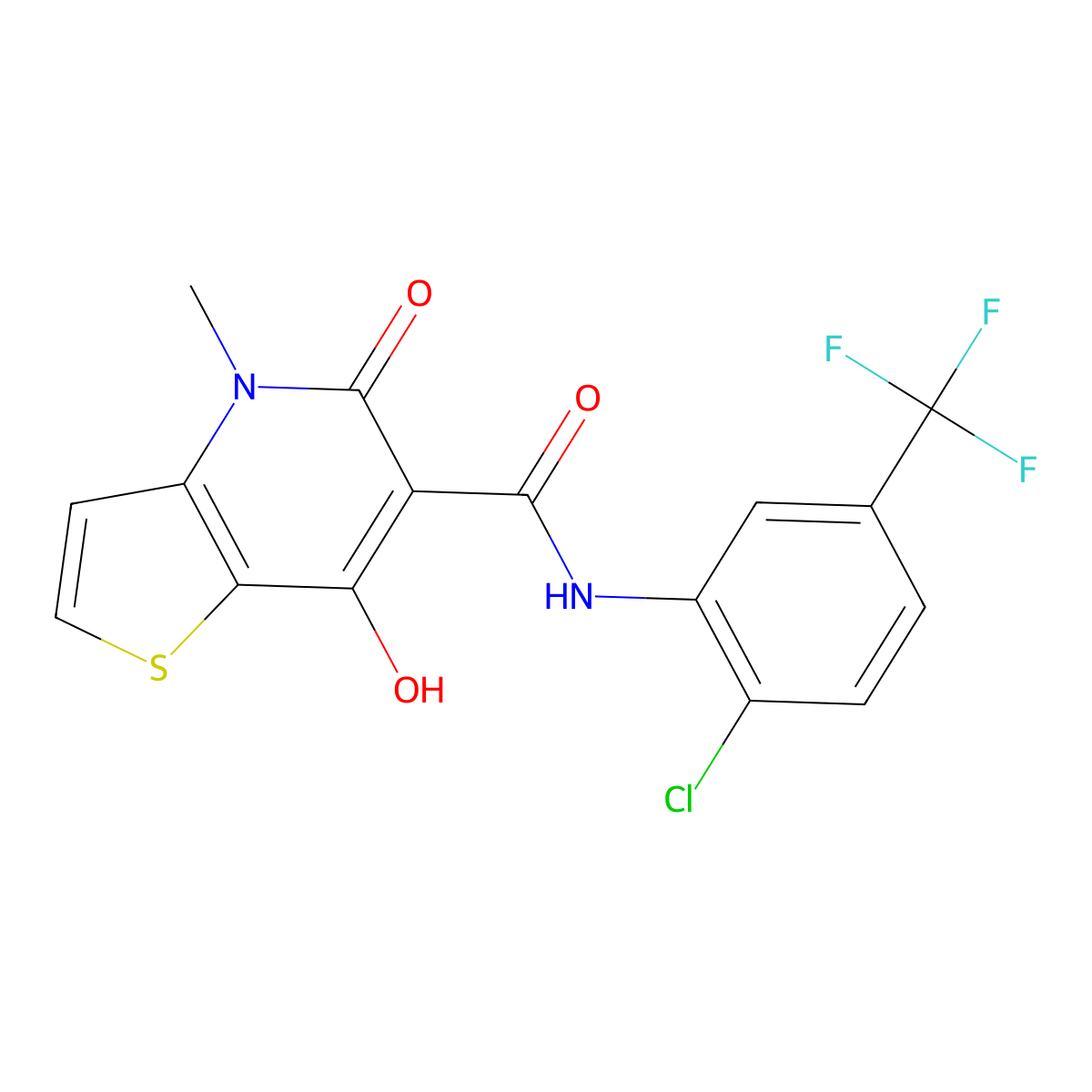 N-(2-chloro-5-(trifluoromethyl)phenyl)-7-hydroxy-4-methyl-5-oxo-4,5-dihydrothieno[3,2-b]pyridine-6-carboxamide molecular structure, CAS 1251606-49-1