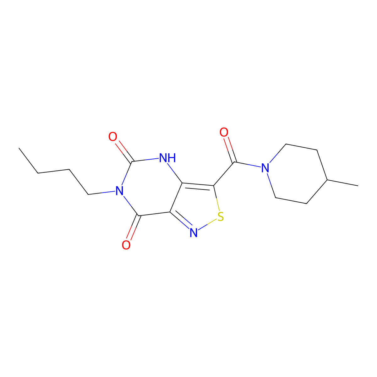 6-butyl-3-(4-methylpiperidine-1-carbonyl)-4H,5H,6H,7H-[1,2]thiazolo[4,3-d]pyrimidine-5,7-dione molecular structure, CAS 1251606-53-7