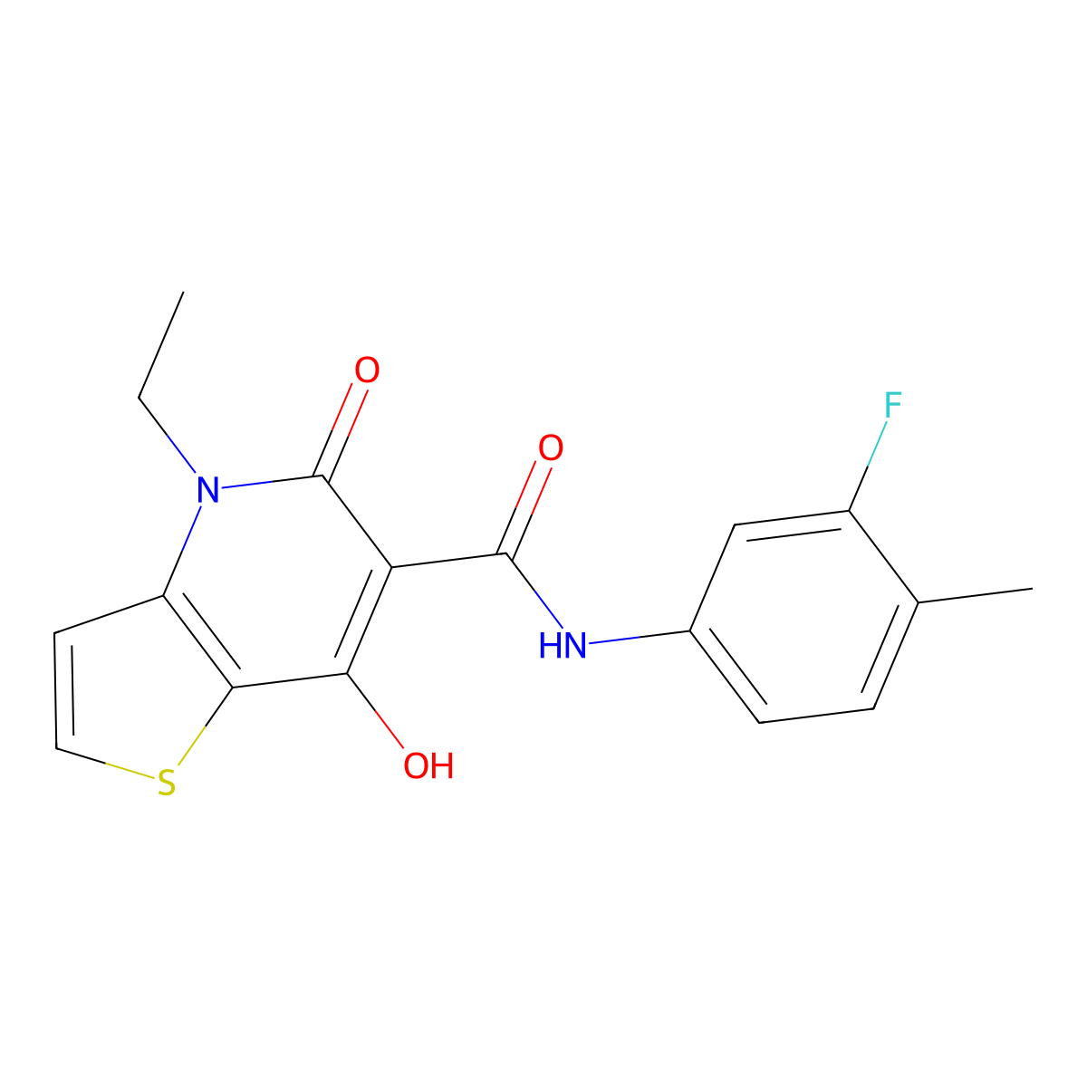 4-ethyl-N-(3-fluoro-4-methylphenyl)-7-hydroxy-5-oxo-4,5-dihydrothieno[3,2-b]pyridine-6-carboxamide molecular structure, CAS 1251606-55-9