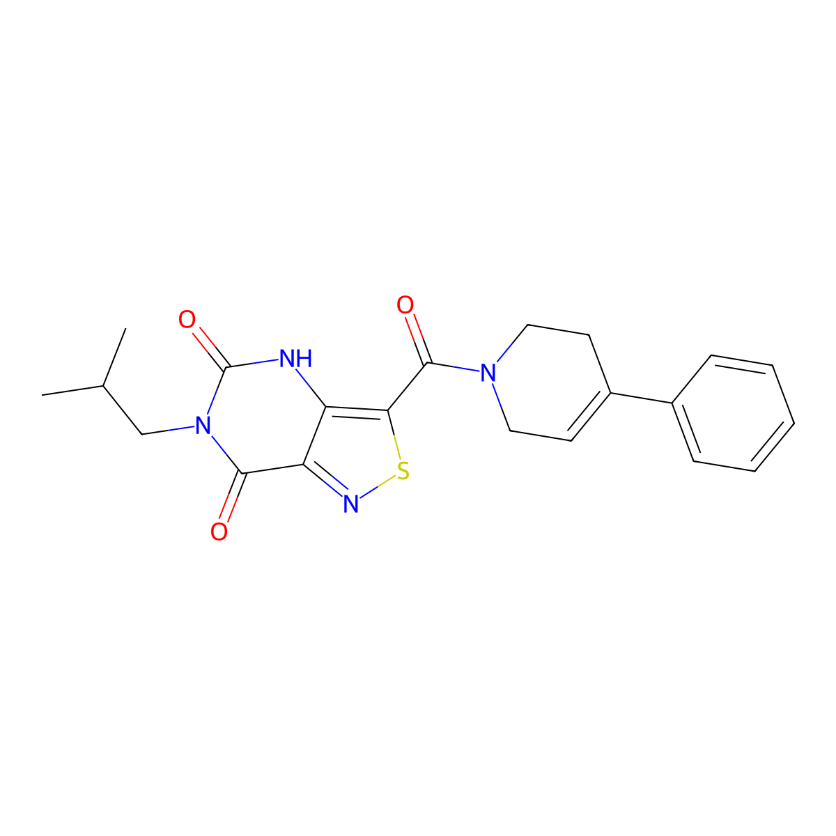 6-isobutyl-3-(4-phenyl-1,2,3,6-tetrahydropyridine-1-carbonyl)isothiazolo[4,3-d]pyrimidine-5,7(4H,6H)-dione molecular structure, CAS 1251606-57-1