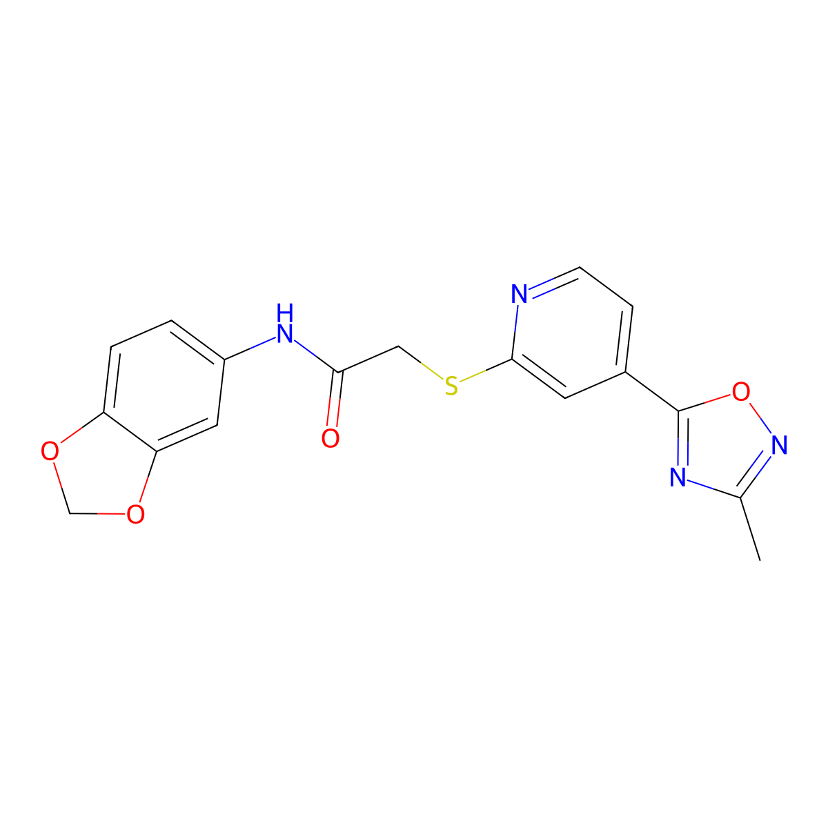 N-(benzo[d][1,3]dioxol-5-yl)-2-((4-(3-methyl-1,2,4-oxadiazol-5-yl)pyridin-2-yl)thio)acetamide molecular structure, CAS 1251606-69-5