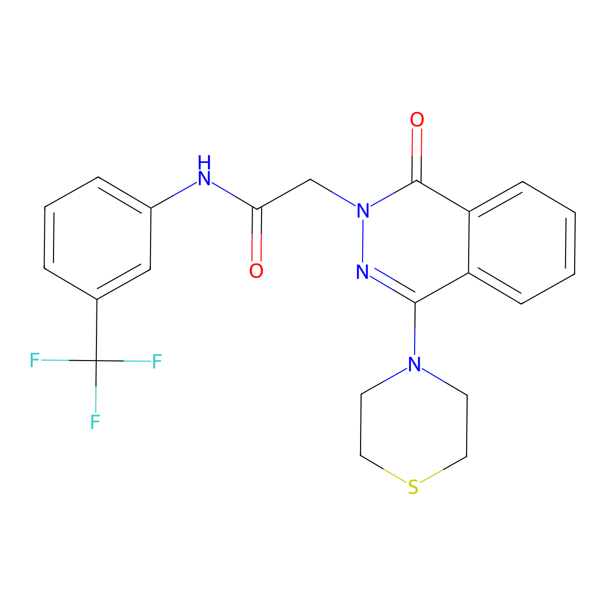 2-[1-oxo-4-(thiomorpholin-4-yl)-1,2-dihydrophthalazin-2-yl]-N-[3-(trifluoromethyl)phenyl]acetamide molecular structure, CAS 1251606-72-0