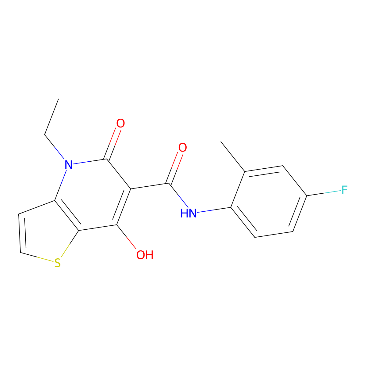 4-ethyl-N-(4-fluoro-2-methylphenyl)-7-hydroxy-5-oxo-4,5-dihydrothieno[3,2-b]pyridine-6-carboxamide molecular structure, CAS 1251606-74-2