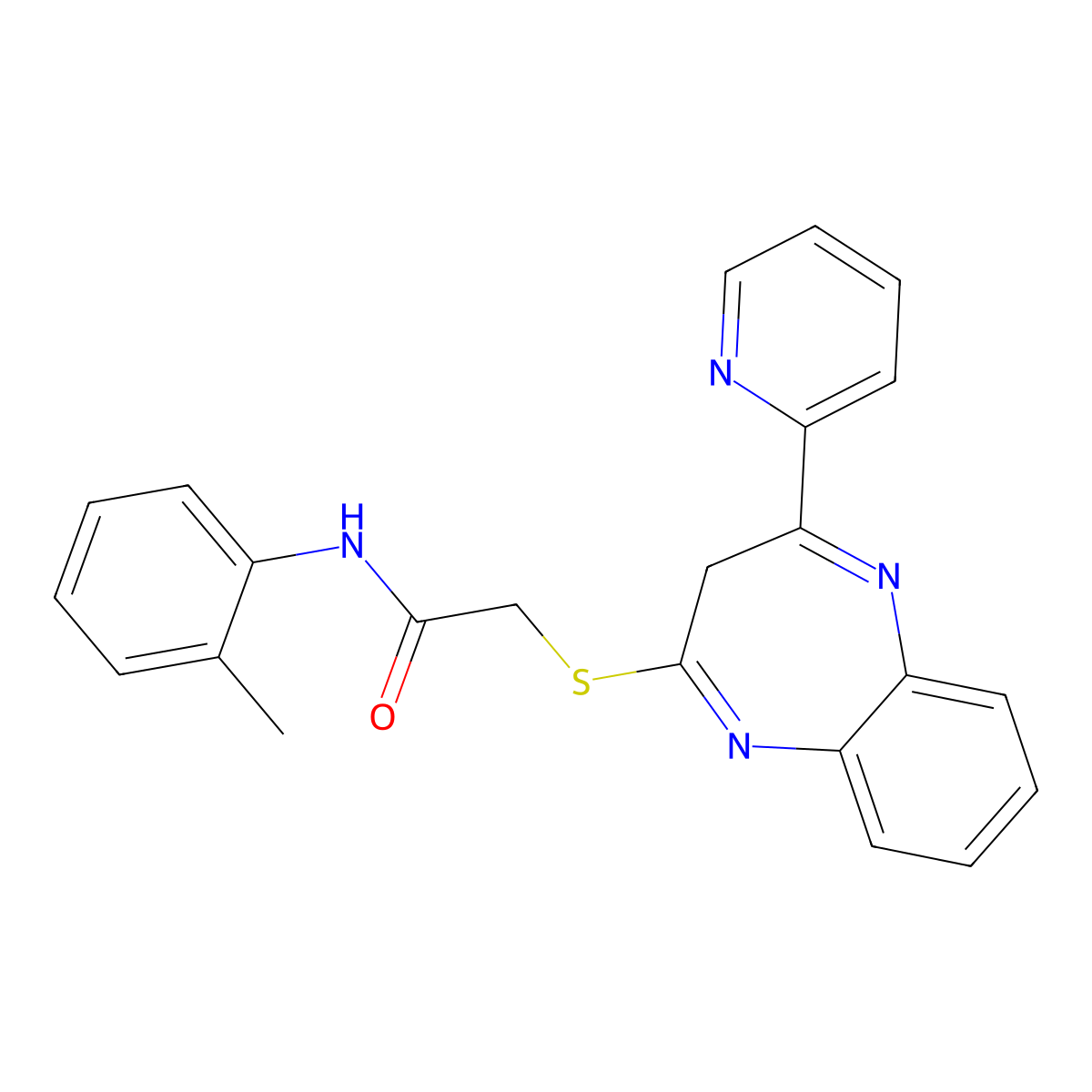2-((4-(pyridin-2-yl)-3H-benzo[b][1,4]diazepin-2-yl)thio)-N-(o-tolyl)acetamide molecular structure, CAS 1251606-79-7