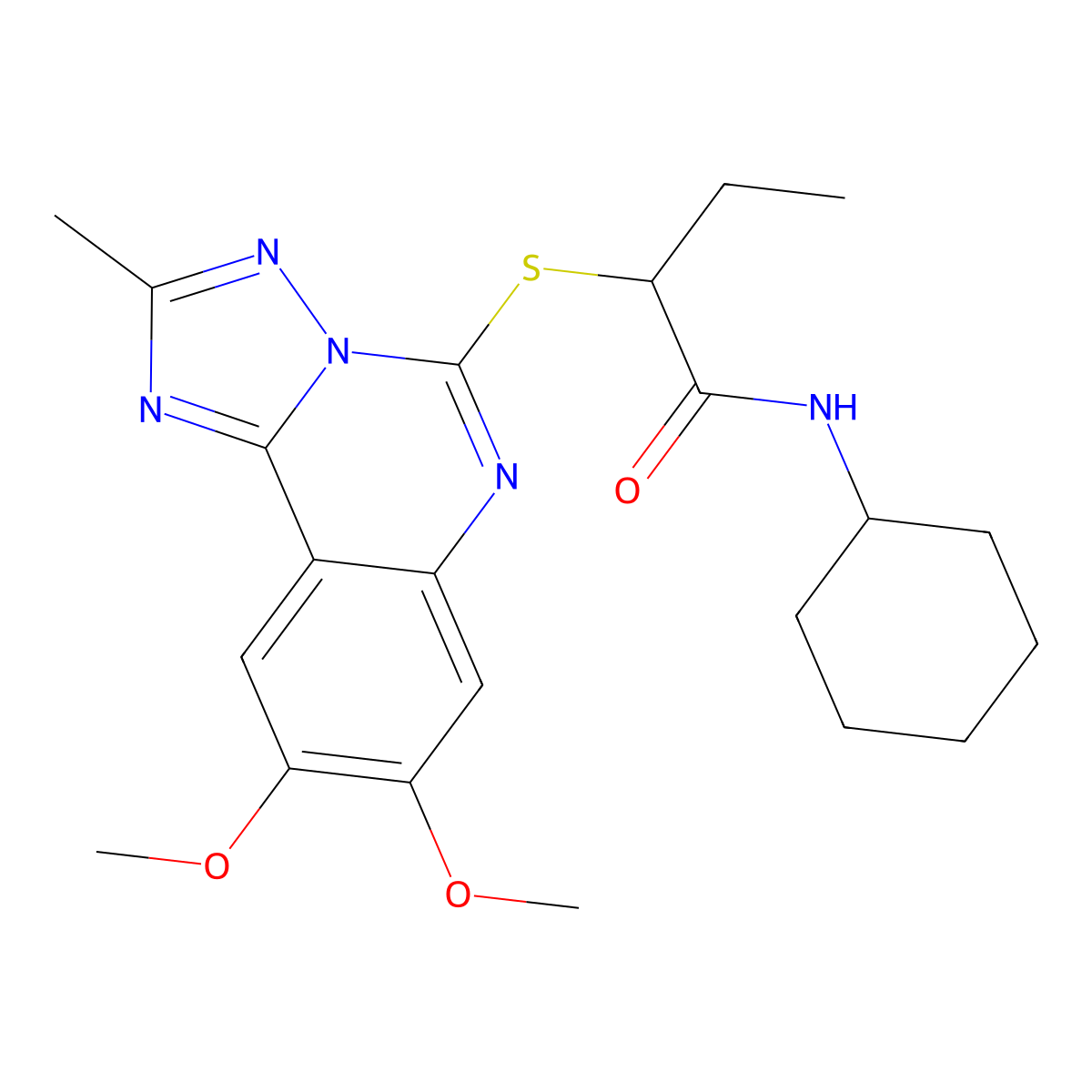 N-cyclohexyl-2-((8,9-dimethoxy-2-methyl-[1,2,4]triazolo[1,5-c]quinazolin-5-yl)thio)butanamide molecular structure, CAS 1251606-81-1