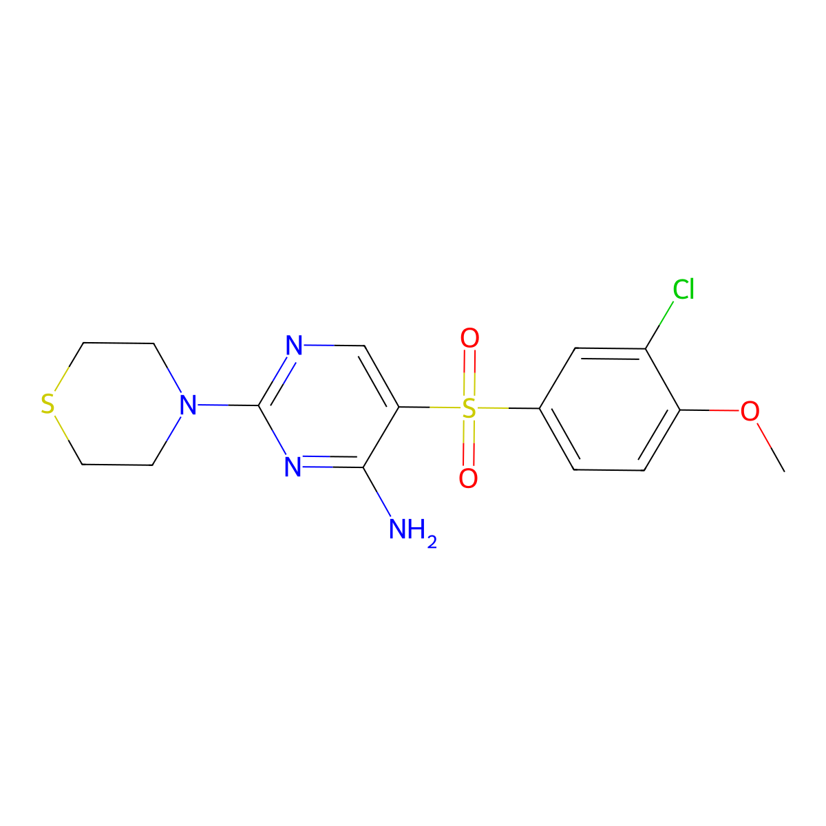 5-((3-Chloro-4-methoxyphenyl)sulfonyl)-2-thiomorpholinopyrimidin-4-amine molecular structure, CAS 1251606-83-3