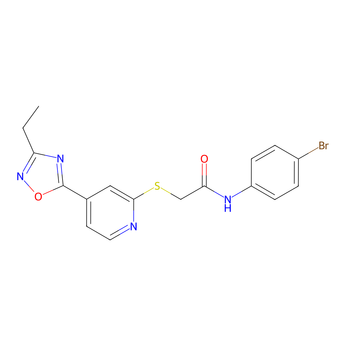 N-(4-bromophenyl)-2-((4-(3-ethyl-1,2,4-oxadiazol-5-yl)pyridin-2-yl)thio)acetamide molecular structure, CAS 1251606-84-4