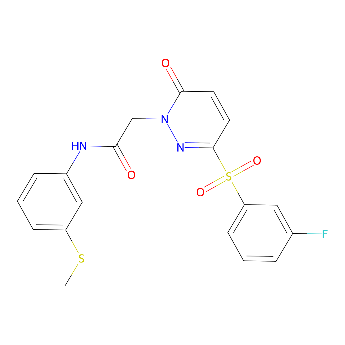 2-(3-((3-fluorophenyl)sulfonyl)-6-oxopyridazin-1(6H)-yl)-N-(3-(methylthio)phenyl)acetamide molecular structure, CAS 1251606-86-6