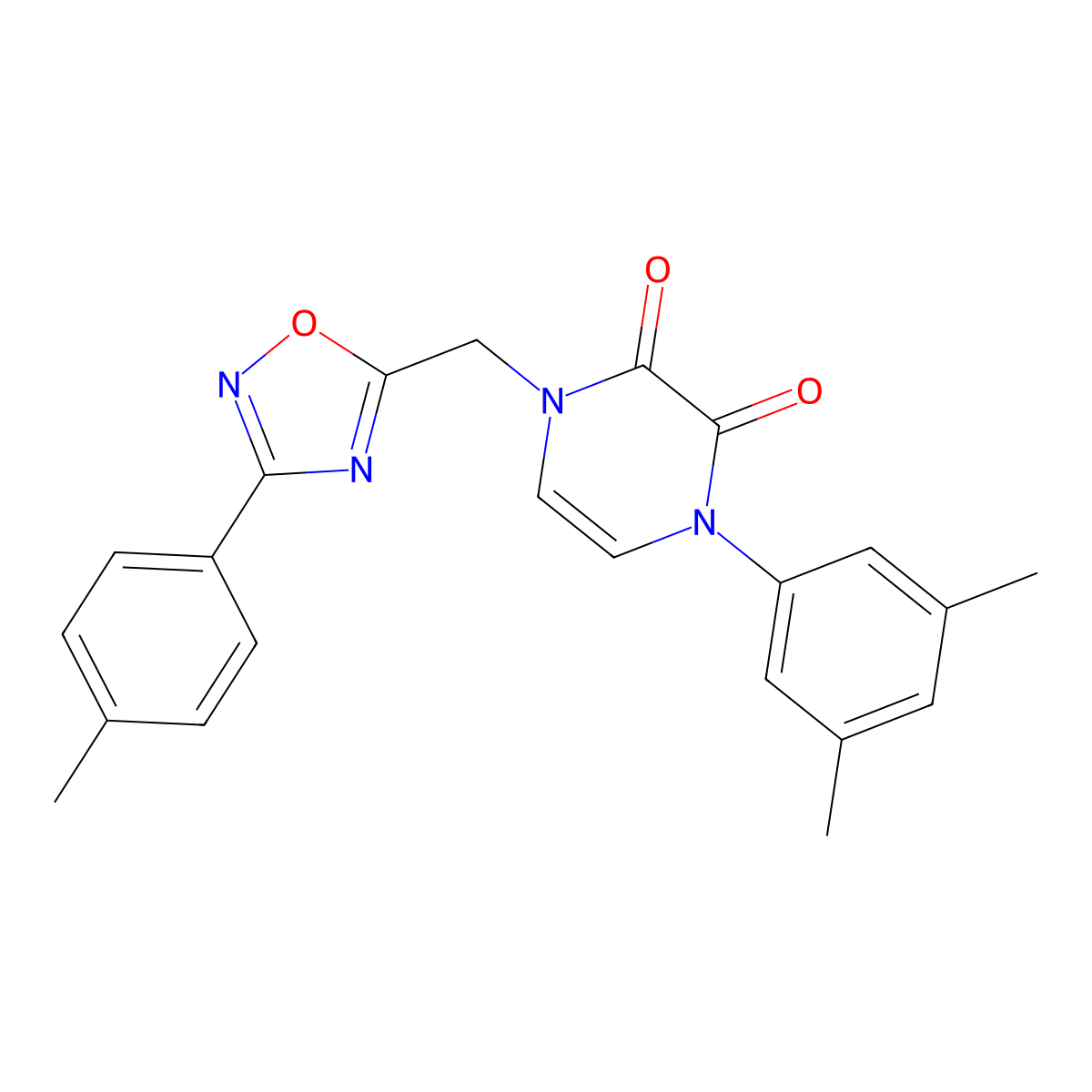 1-(3,5-dimethylphenyl)-4-((3-(p-tolyl)-1,2,4-oxadiazol-5-yl)methyl)pyrazine-2,3(1H,4H)-dione molecular structure, CAS 1251606-89-9